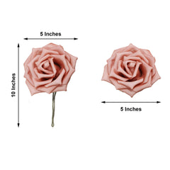 24 Roses 5" Dusty Rose Artificial Foam Flowers With Stem Wire and Leaves