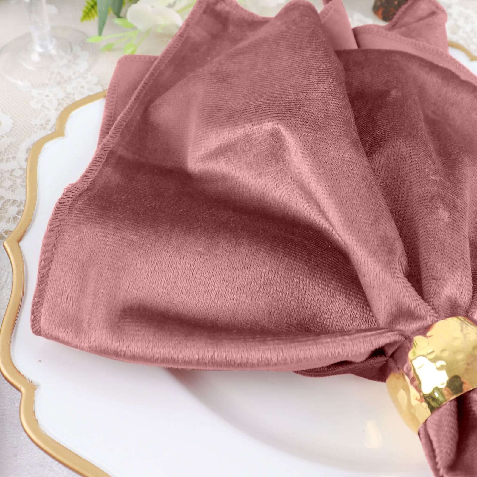5 Pack Premium Velvet 20"x20" Napkins Dusty Rose - Soft Sheen Finish Cloth Napkins