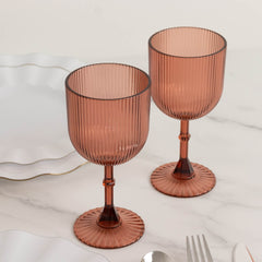 12-Pack Plastic Goblets Dusty Rose Vintage Ribbed Pattern - Reusable Shatterproof Glassware 9oz