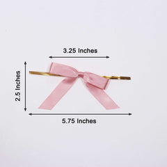 50 Pcs 3" Satin Ribbon Bows With Twist Ties, Gift Basket Party Favor Bags Decor - Dusty Rose Classic Style