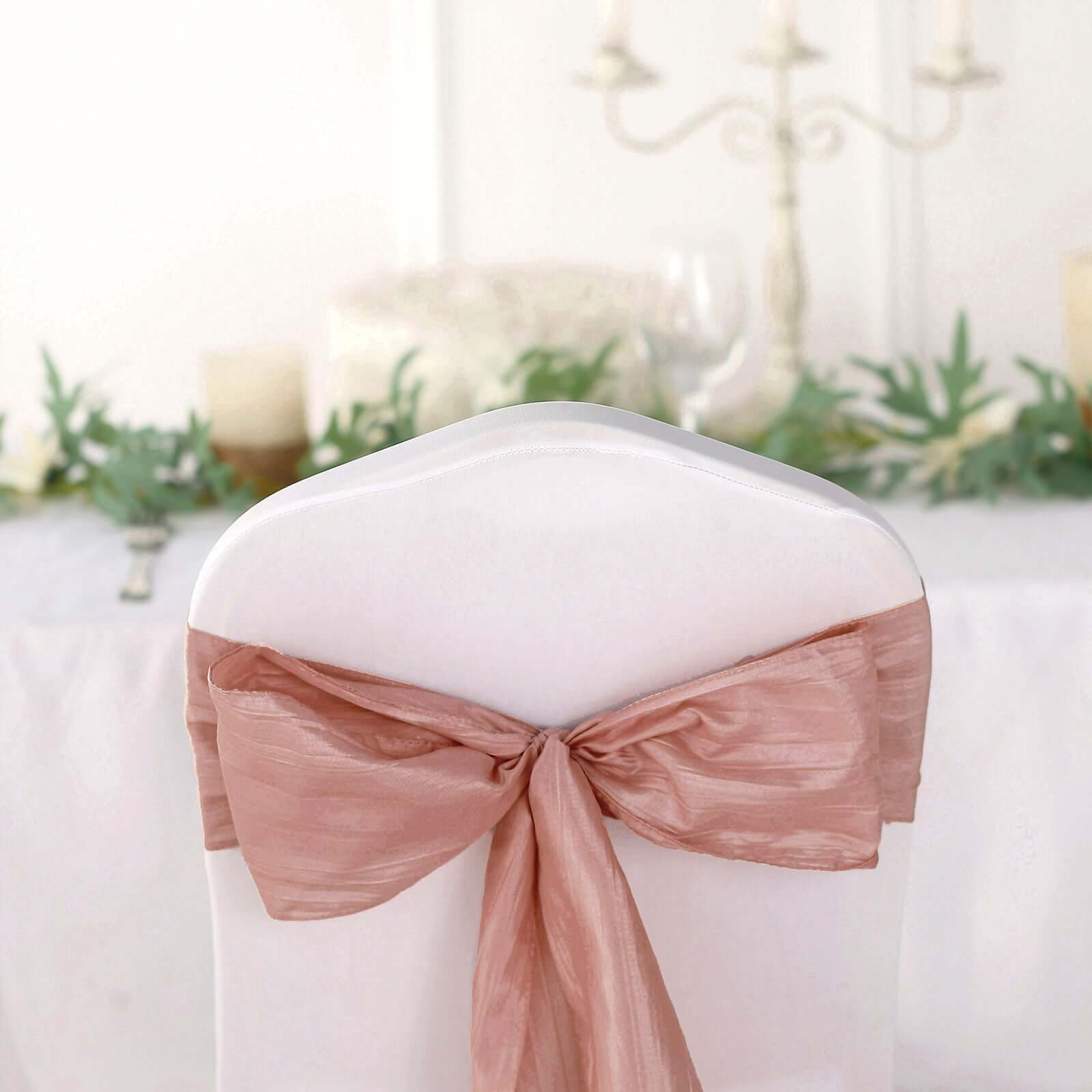 5 Pack Taffeta 6"x106" Chair Sashes Dusty Rose Accordion Crinkle Texture - Stylish Decor for Weddings & Gatherings