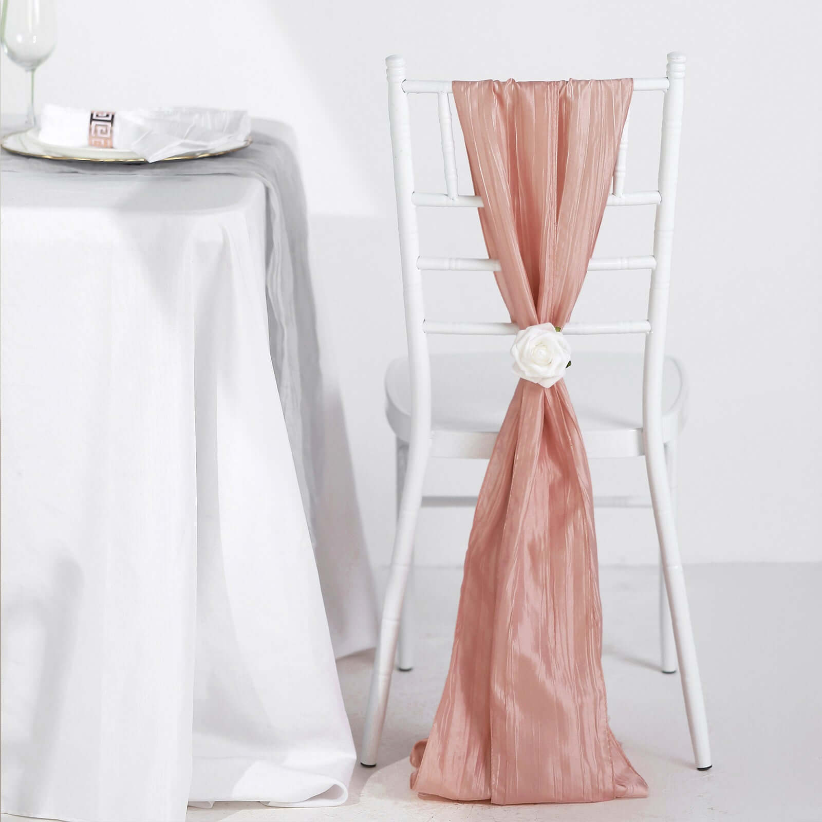 5 Pack Taffeta 6"x106" Chair Sashes Dusty Rose Accordion Crinkle Texture - Stylish Decor for Weddings & Gatherings
