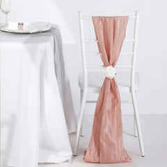 5 Pack Taffeta 6"x106" Chair Sashes Dusty Rose Accordion Crinkle Texture - Stylish Decor for Weddings & Gatherings