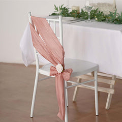 5 Pack Taffeta 6"x106" Chair Sashes Dusty Rose Accordion Crinkle Texture - Stylish Decor for Weddings & Gatherings