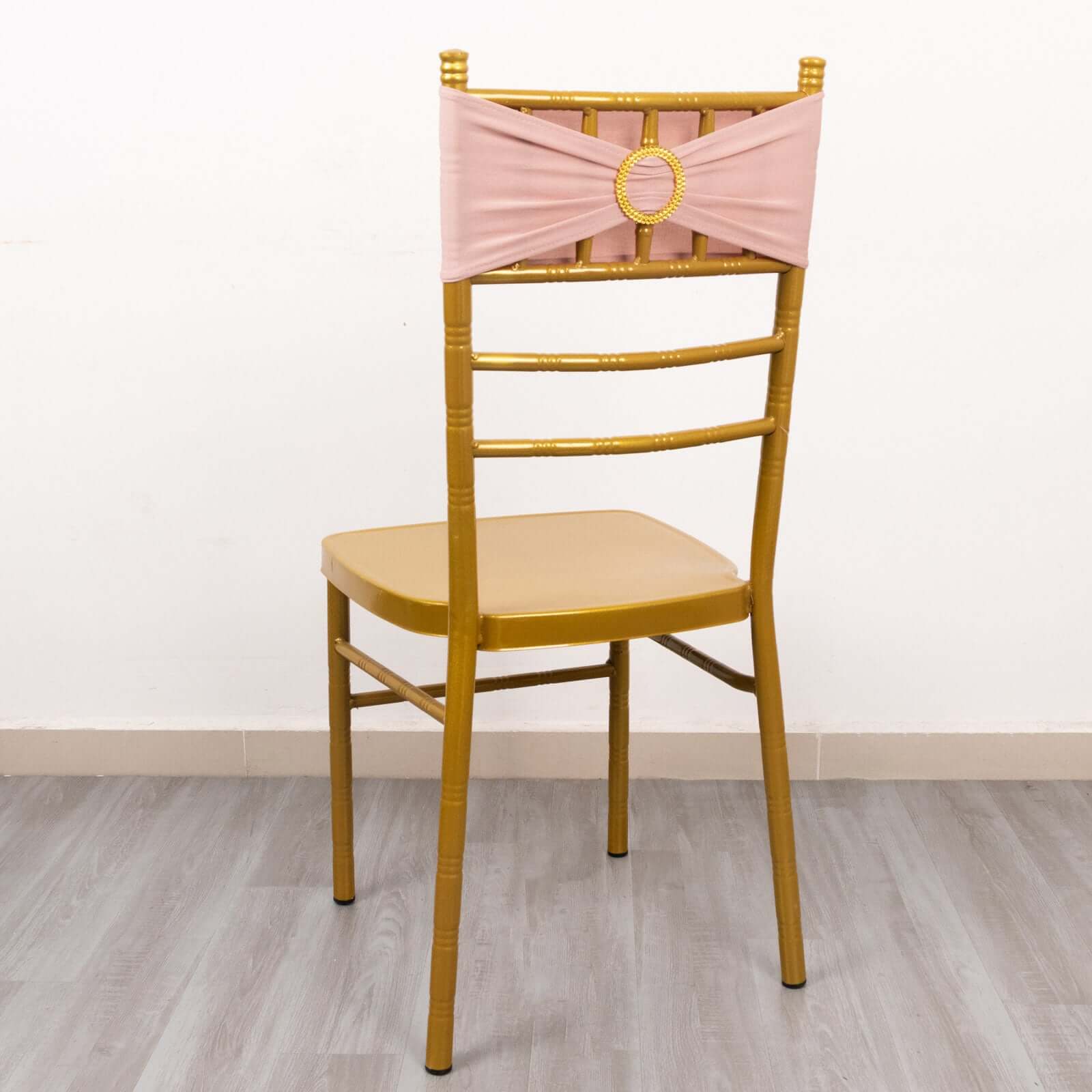 5 Pack Spandex Chair Sashes Dusty Rose with Gold Rhinestone Buckles - Reusable Four-Way Stretch Sash Bands 5"x14"