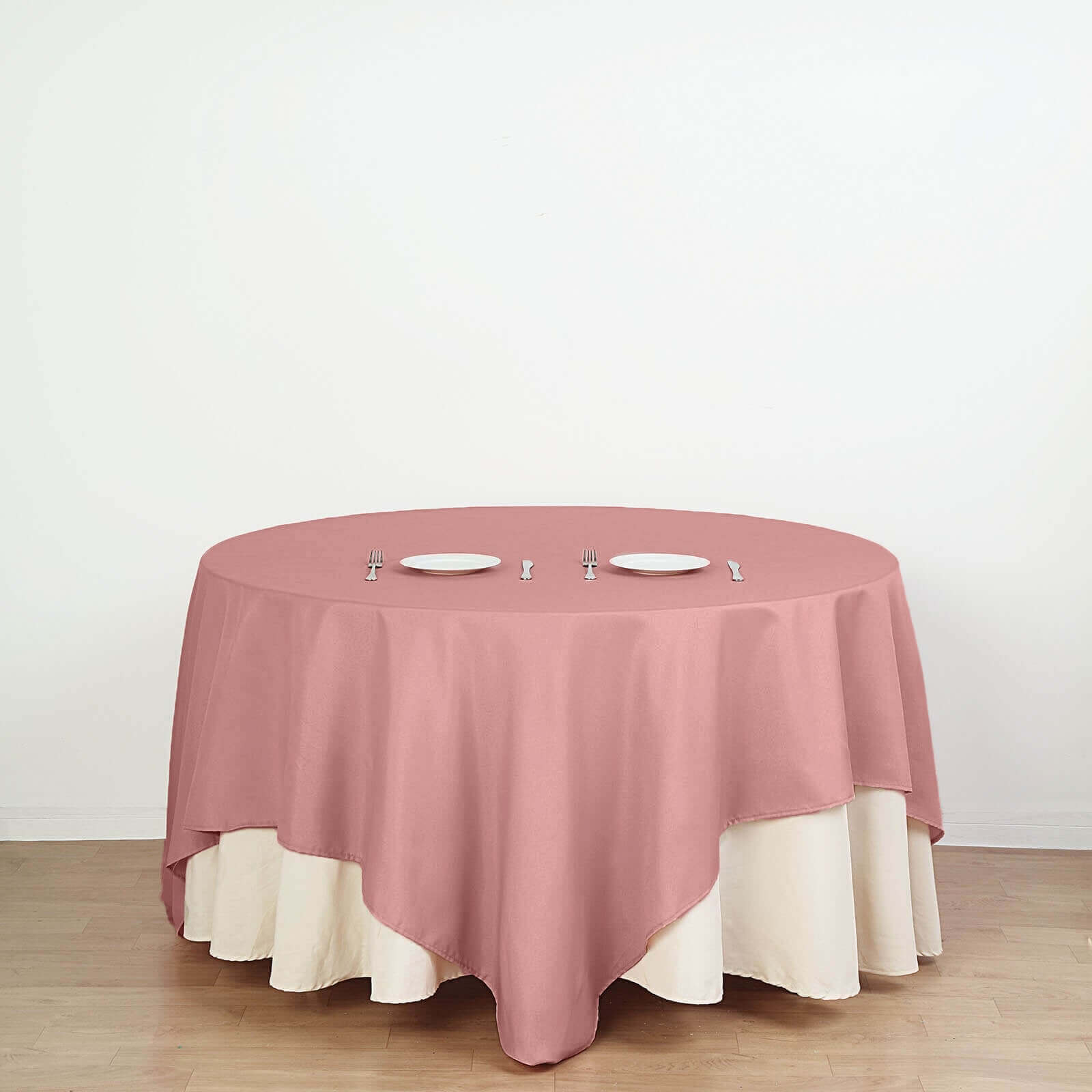 Polyester 90"x90" Table Overlay Square Tablecloth Dusty Rose - Wrinkle-Resistant & Durable Table Cover
