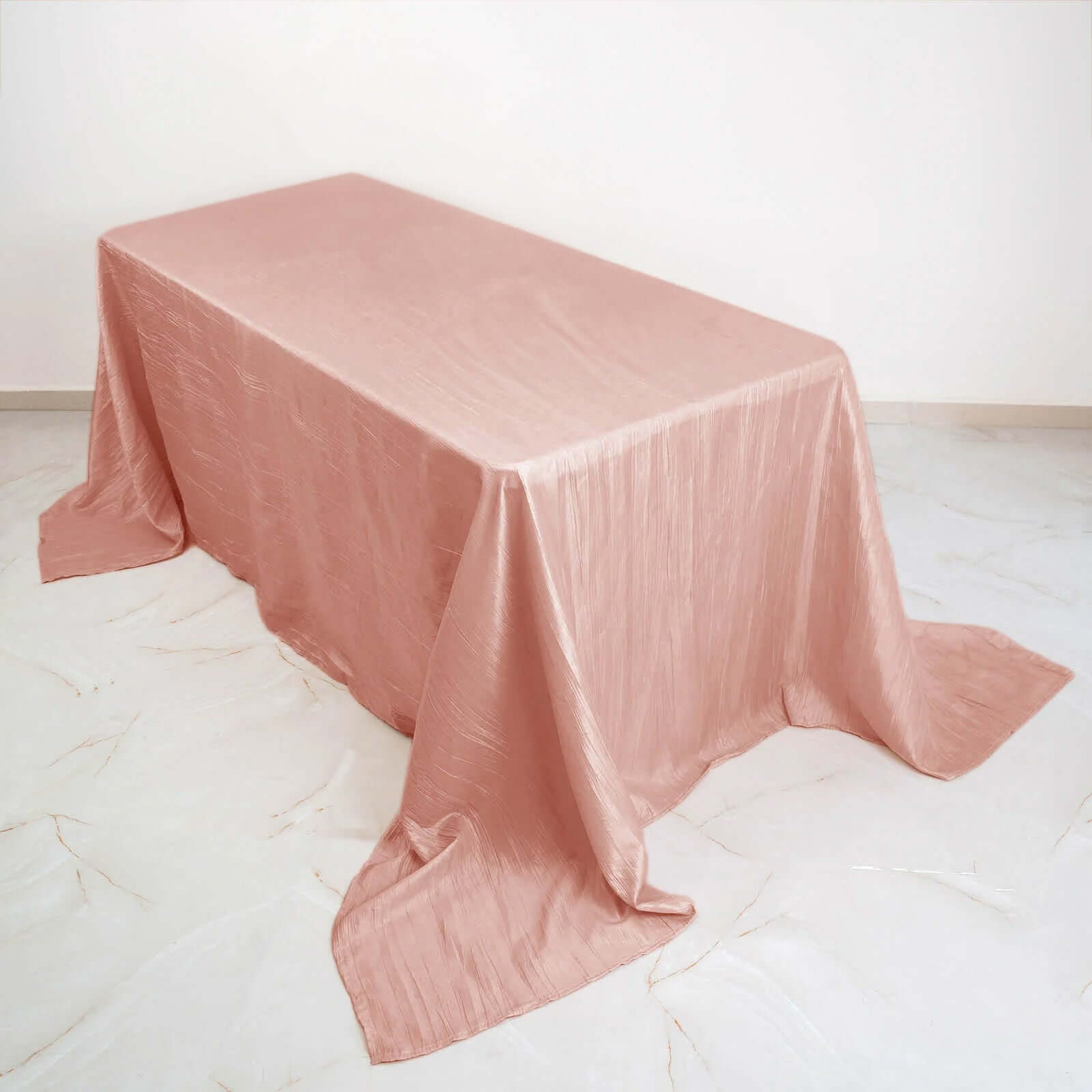 Taffeta 90"x132" Rectangle Tablecloth Dusty Rose - Seamless Accordion Crinkle Table Cover