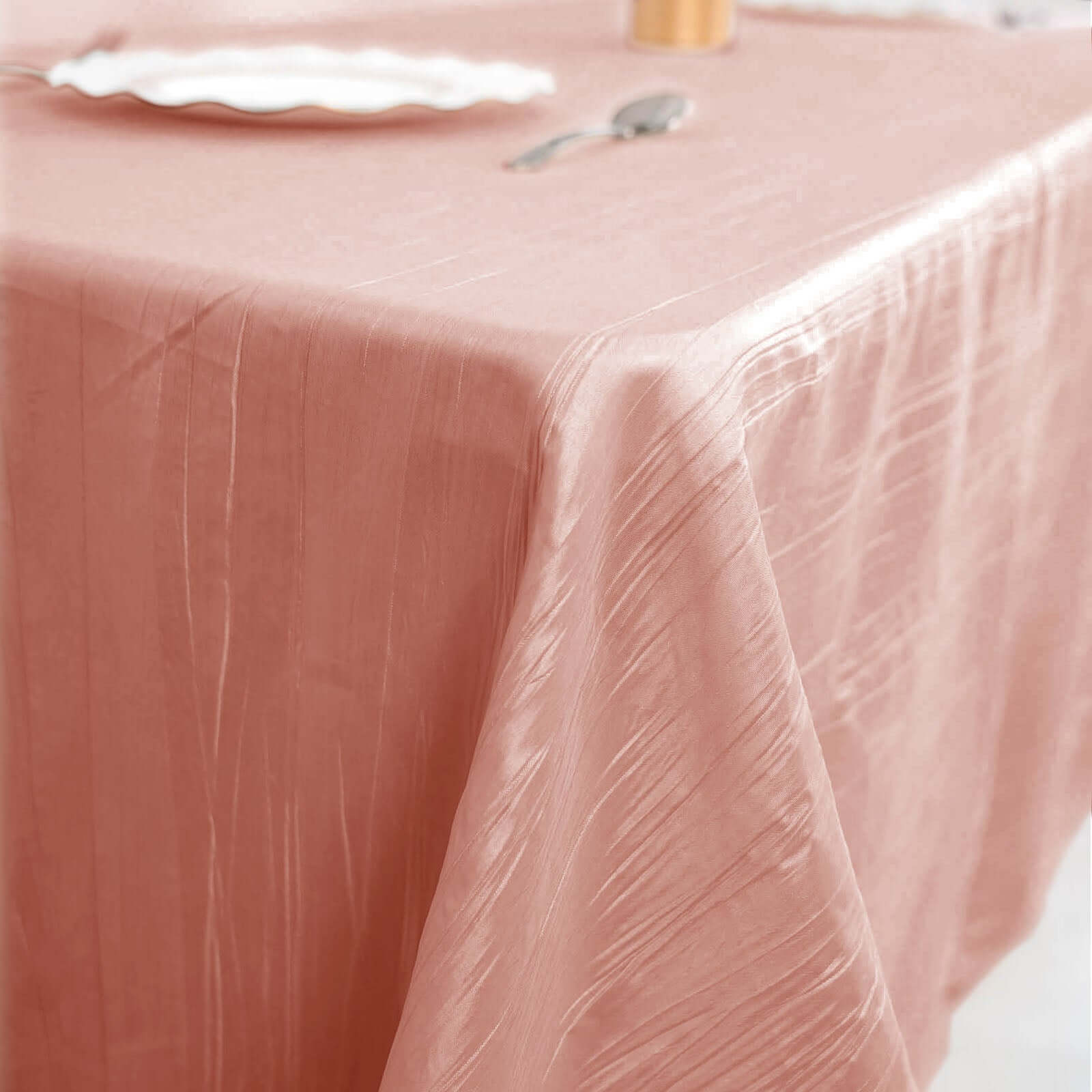 Taffeta 90"x132" Rectangle Tablecloth Dusty Rose - Seamless Accordion Crinkle Table Cover