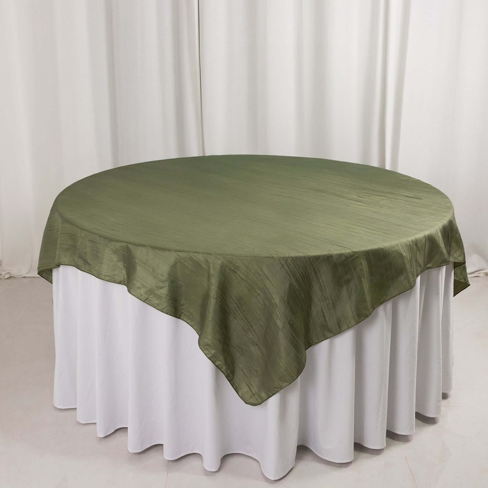 Taffeta 72"x72" Table Overlay Square Tablecloth Dusty Sage Green - Accordion Crinkle Table Cover