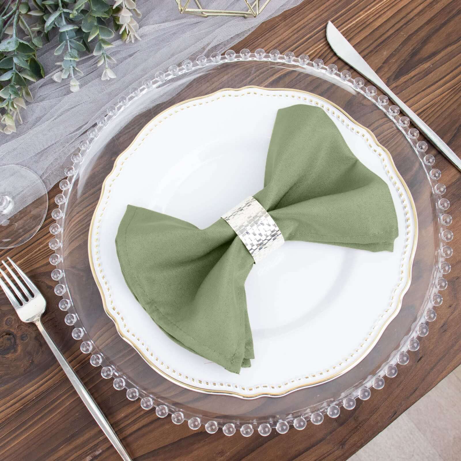 5 Pack Polyester 17"x17" Napkins Dusty Sage Green - Durable & Wrinkle Resistant Dinner Napkins