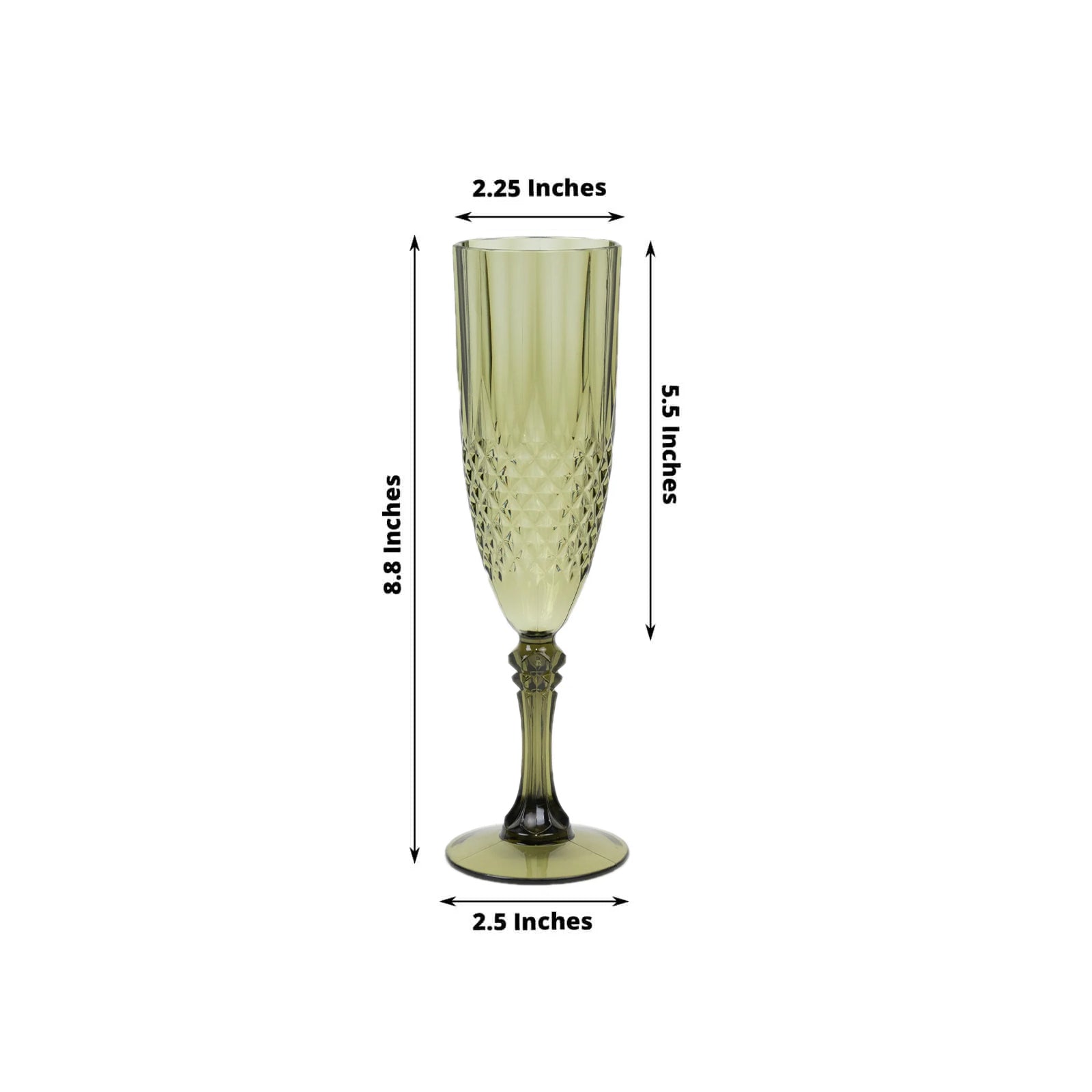 6-Pack Plastic Wedding Toast Flutes Dusty Sage Green Transparent Crystal Cut Style - Reusable Champagne Glasses 8oz