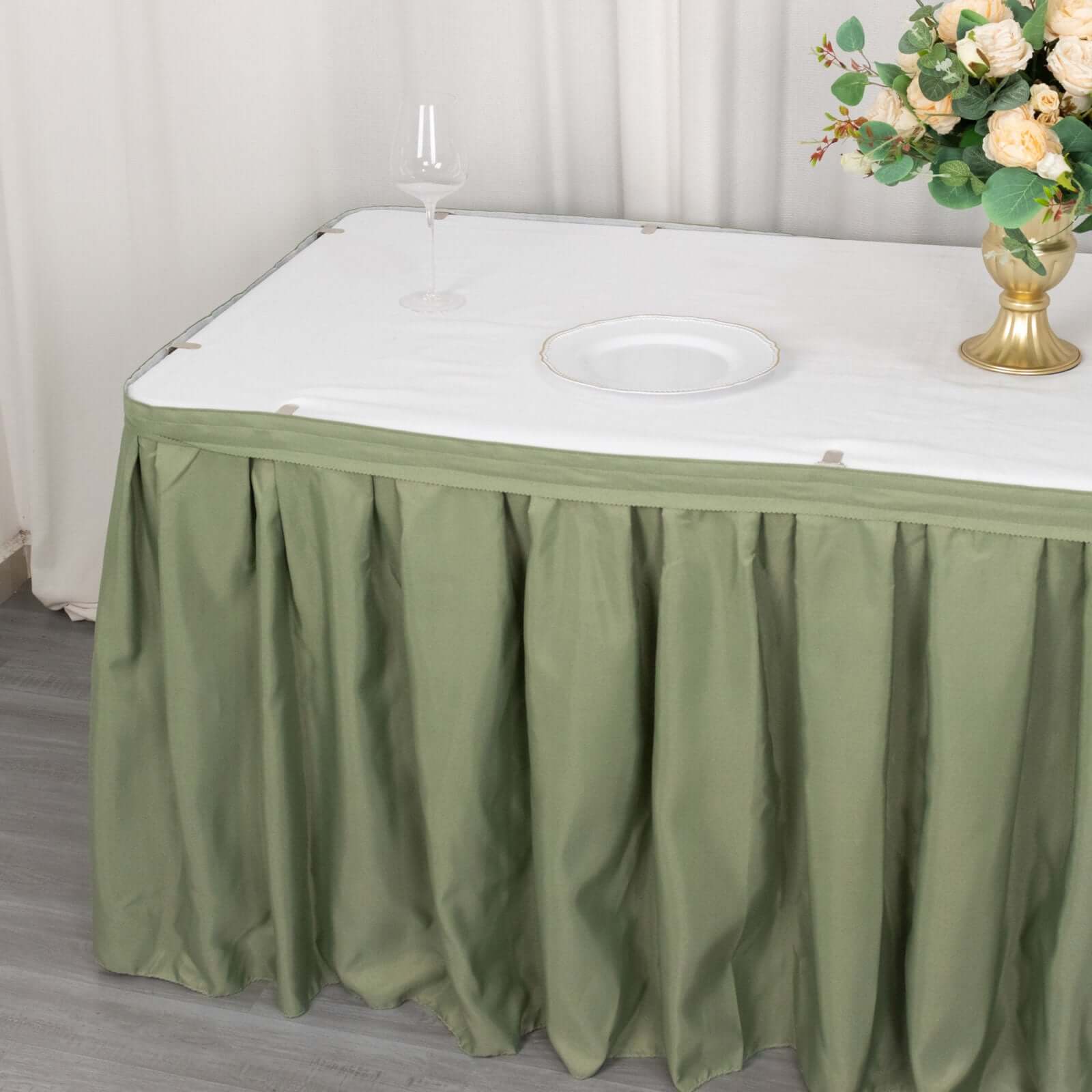 Polyester 21ft Table Skirt Dusty Sage Green - Classic Pleated Design