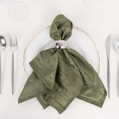 5 Pack Taffeta 20"x20" Napkins Dusty Sage Green - Accordion Crinkle Dinner Napkins