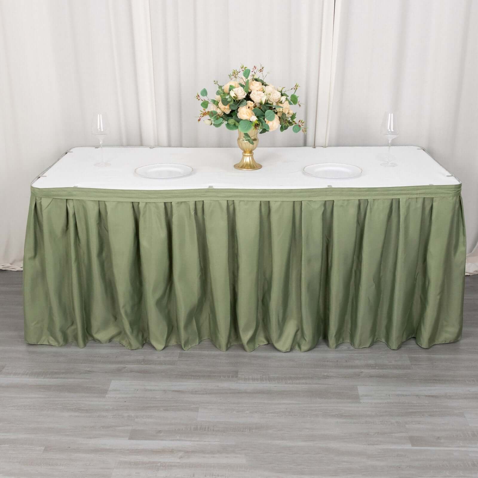 Polyester 21ft Table Skirt Dusty Sage Green - Classic Pleated Design
