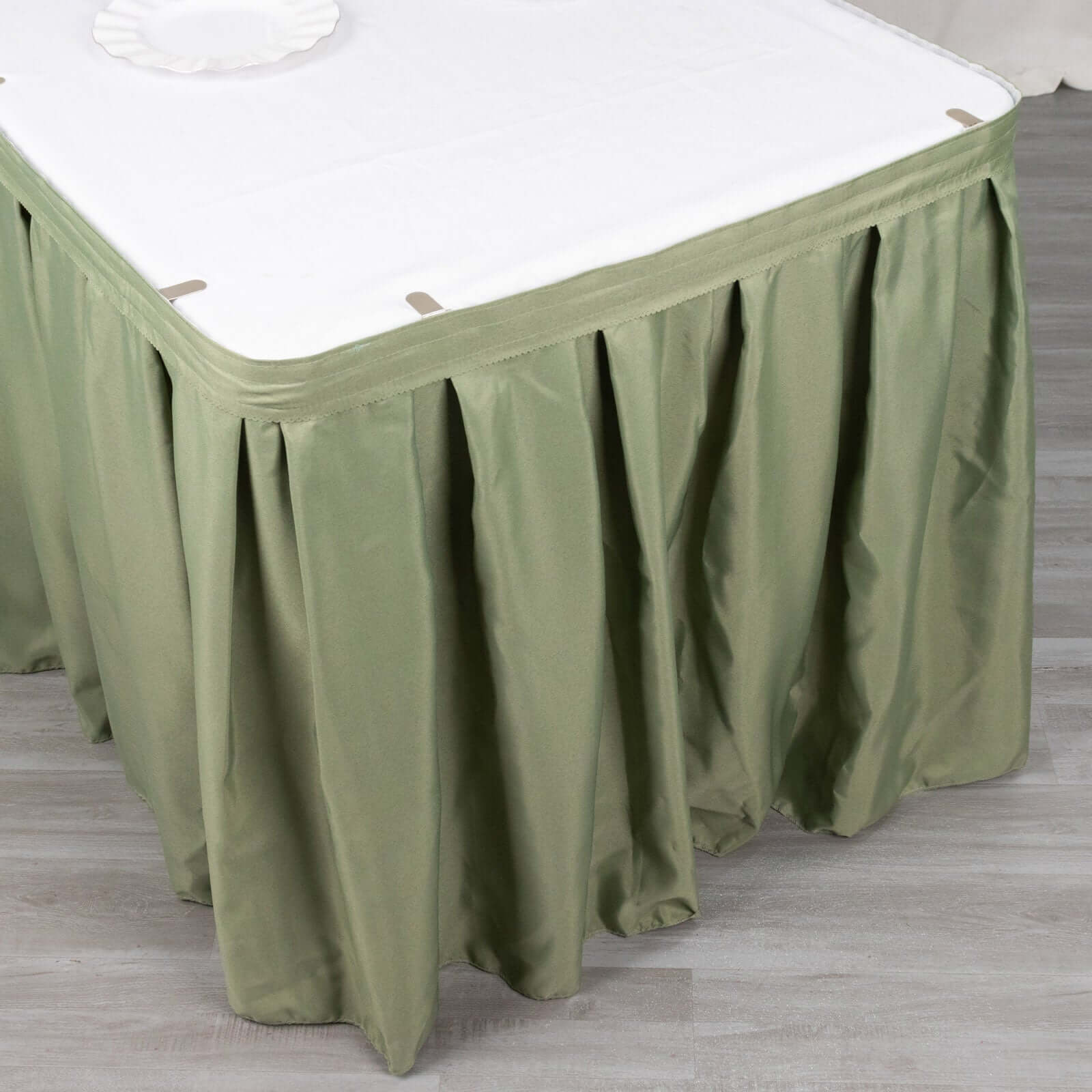 Polyester 21ft Table Skirt Dusty Sage Green - Classic Pleated Design