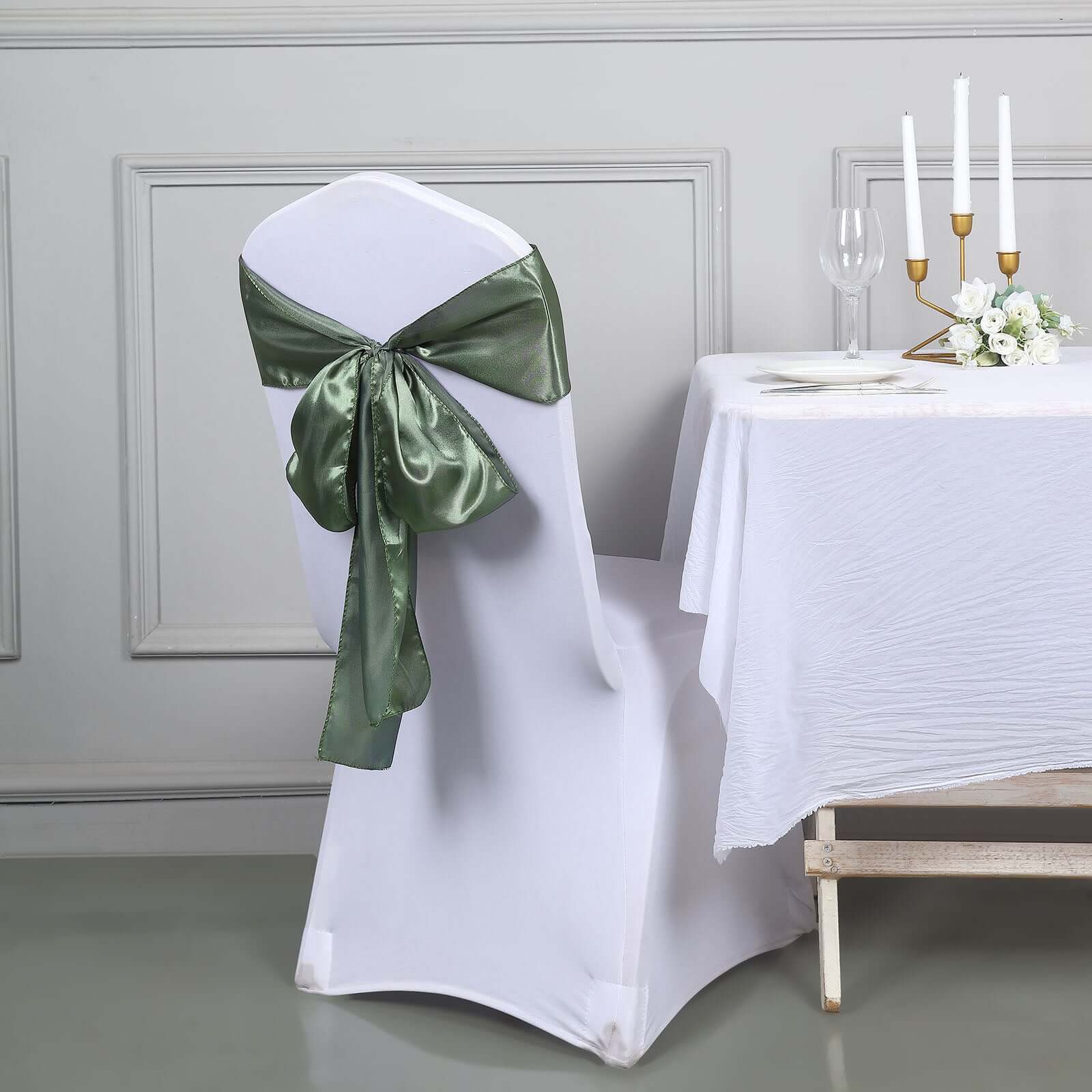 5 Pack Satin Chair Sashes Dusty Sage Green - Durable Chair Bows with Shiny Finish 6"x106"