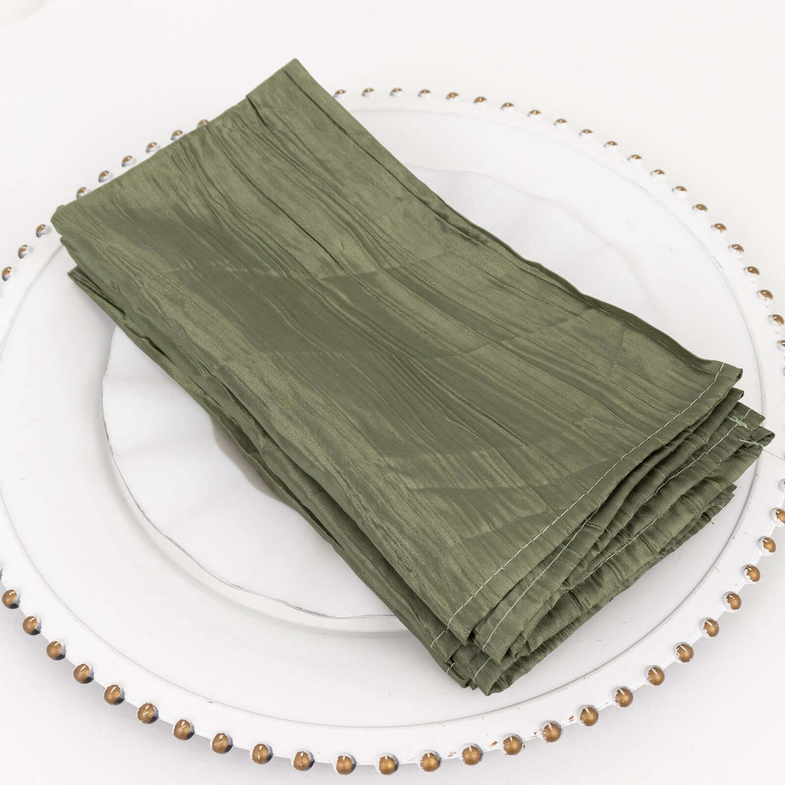5 Pack Taffeta 20"x20" Napkins Dusty Sage Green - Accordion Crinkle Dinner Napkins