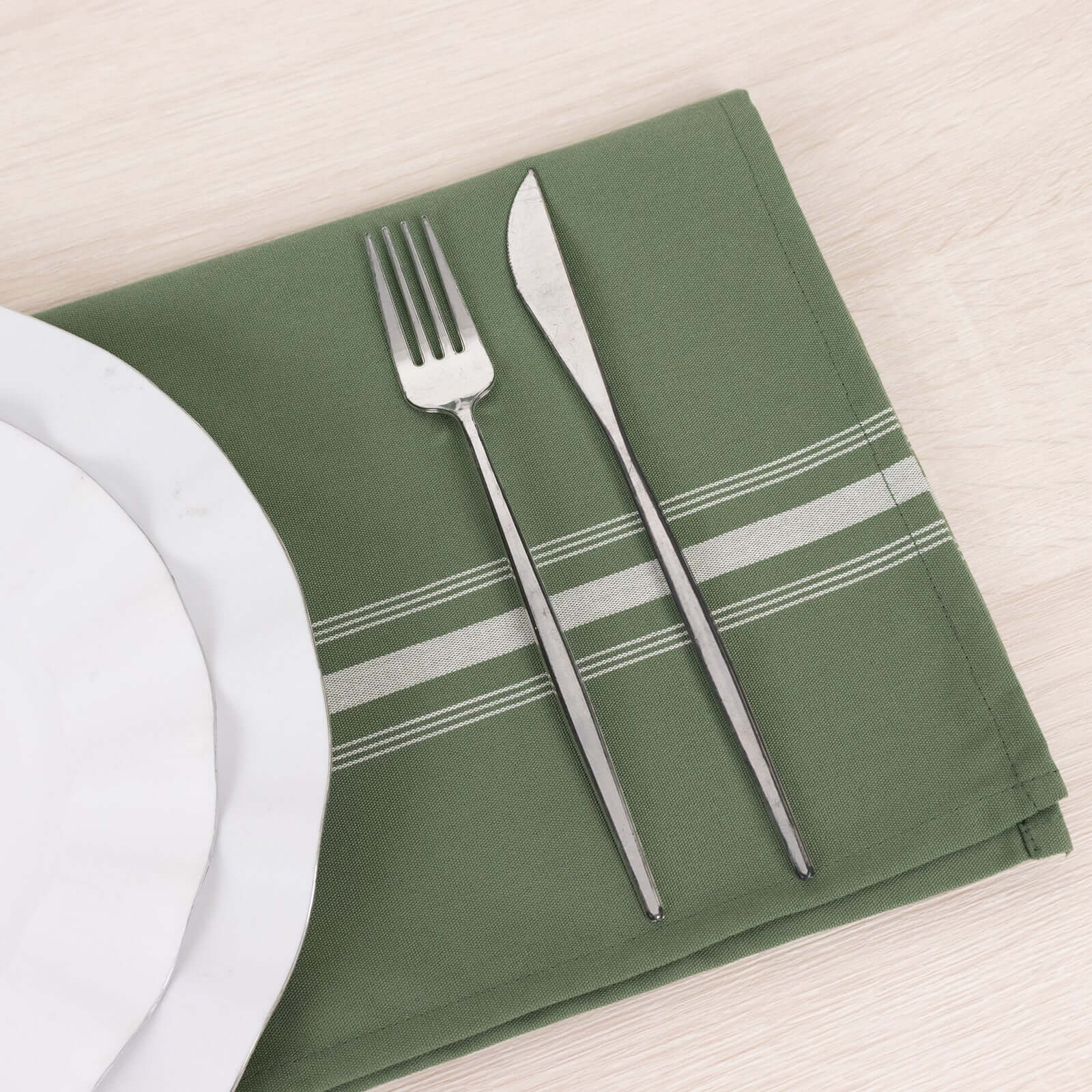 10 Pack Premium Spun Polyester 18"x22" Napkins Dusty Sage Green/White Bistro Style - Highly Absorbent Cotton-Like Feel Cloth Napkins