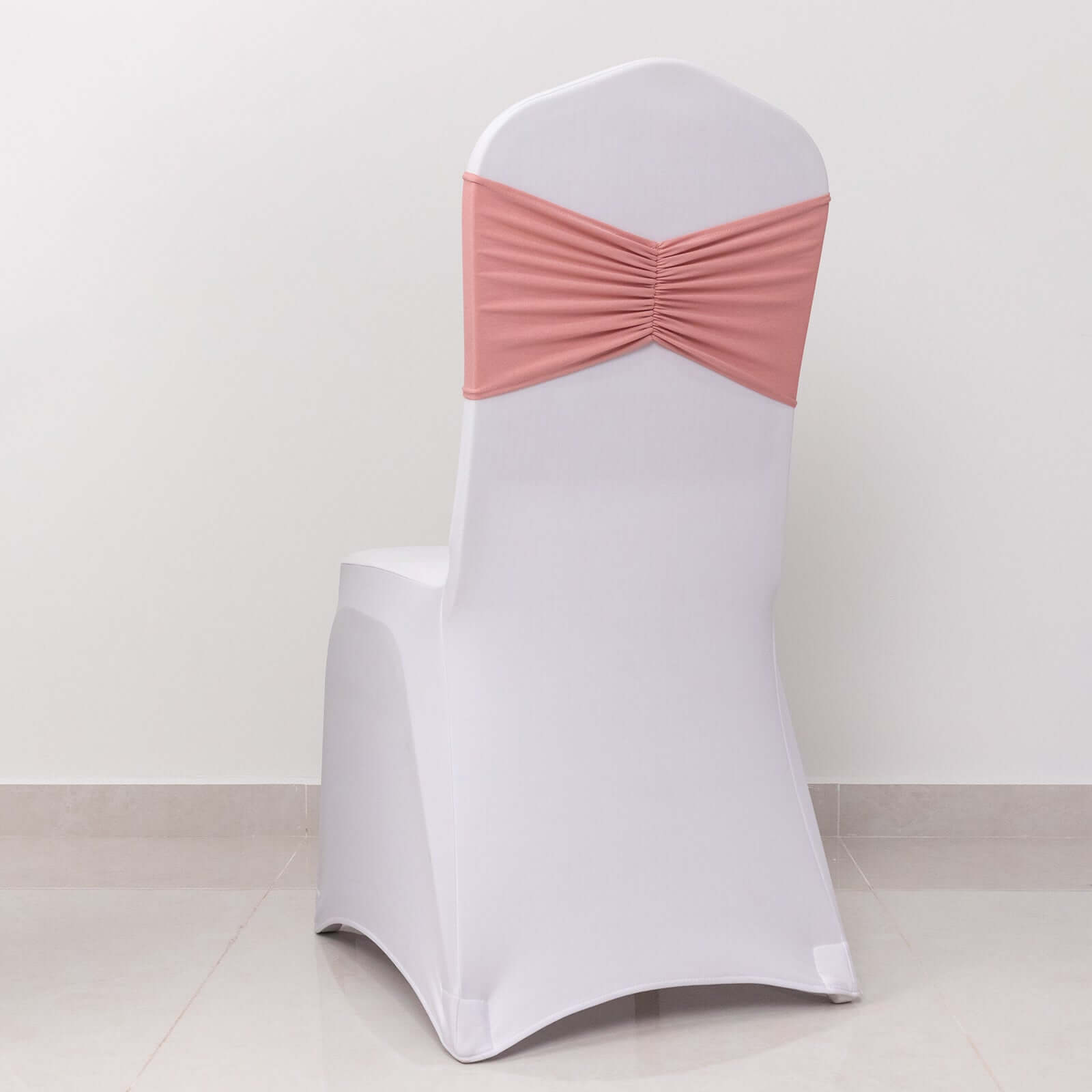 5 Pack Spandex Chair Sashes Dusty Rose Ruffled Style - Wide Easy to Use Stretch Chair Bands 8"x13"