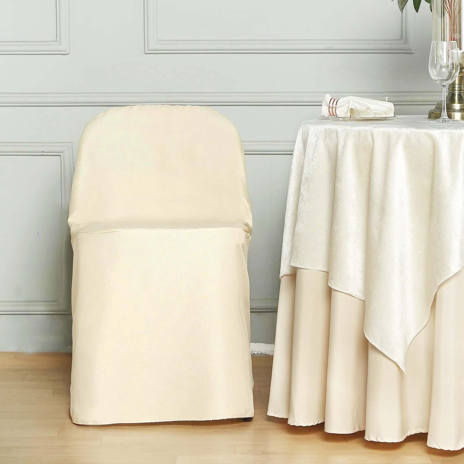Polyester Slip On Folding Chair Covers Beige - Stain-Resistant Reusable Durable Fabric