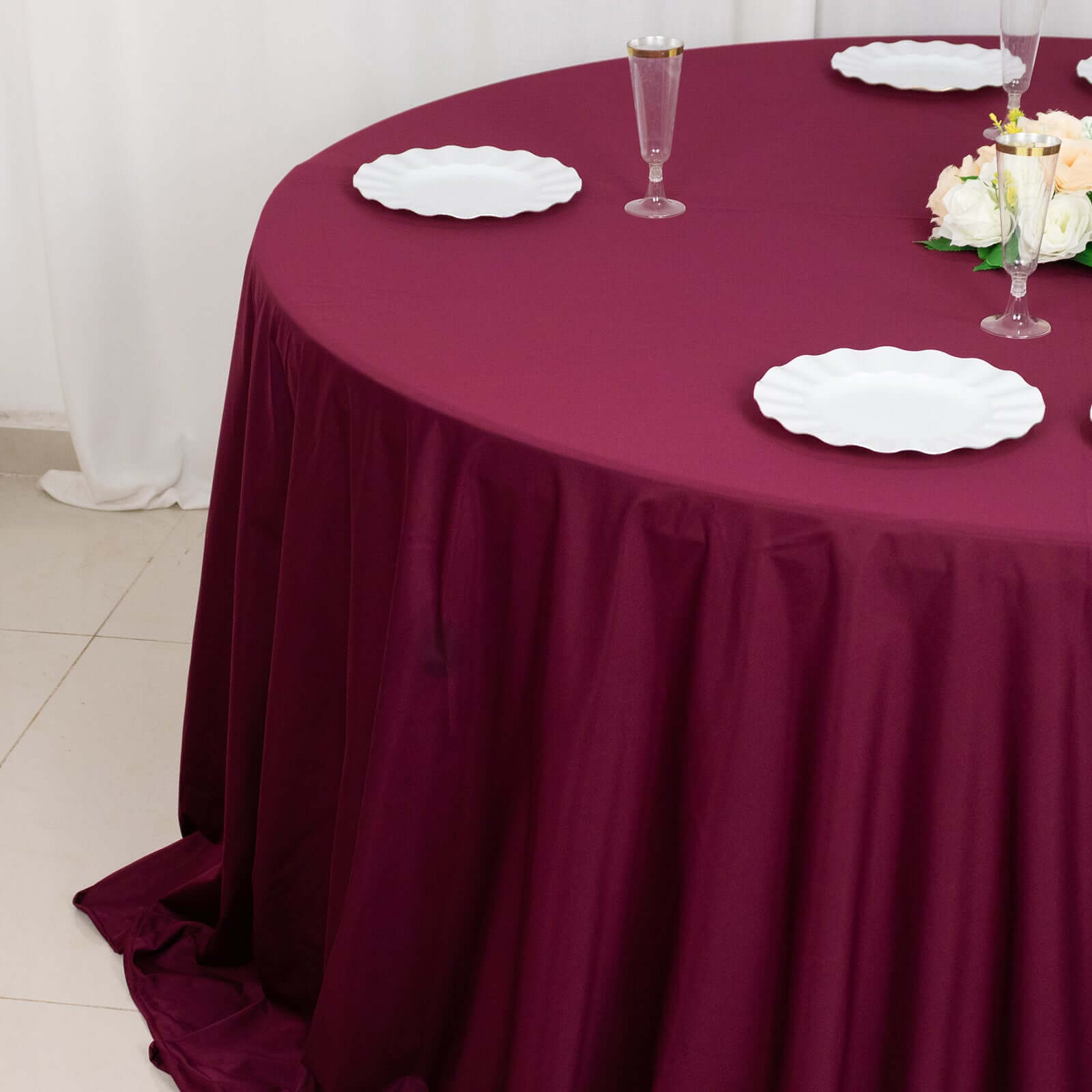 Scuba Round 132" Tablecloth Burgundy - Wrinkle Free & Stain Resistant Seamless Table Cover