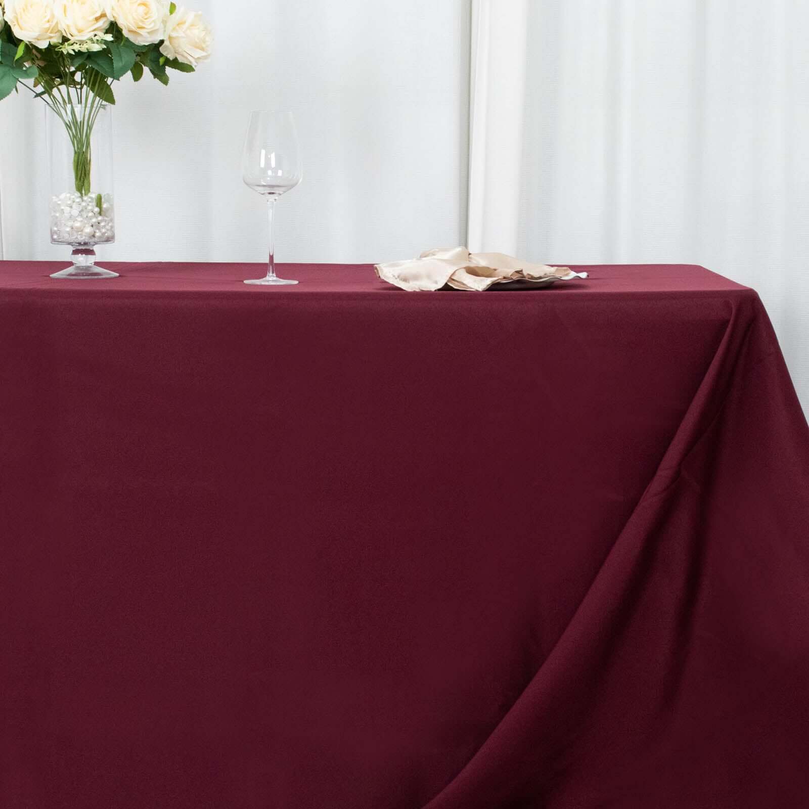 Premium Polyester 90"x156" Rectangle Tablecloth Burgundy - Seamless 220GSM Stain-Resistant Table Cover