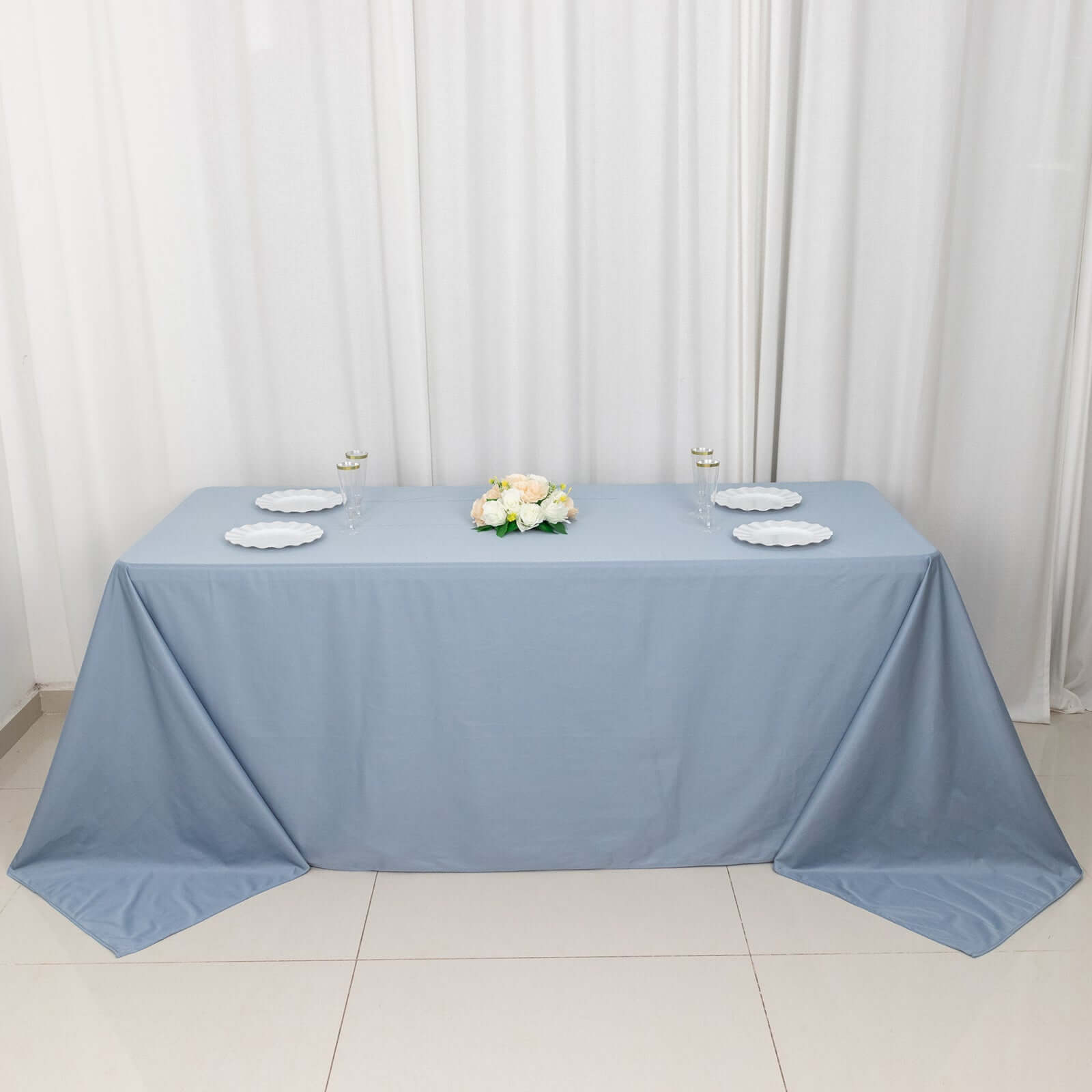 Scuba Rectangular 90"x132" Tablecloth Dusty Blue - Wrinkle Free, Stain Resistant & Seamless Table Cover