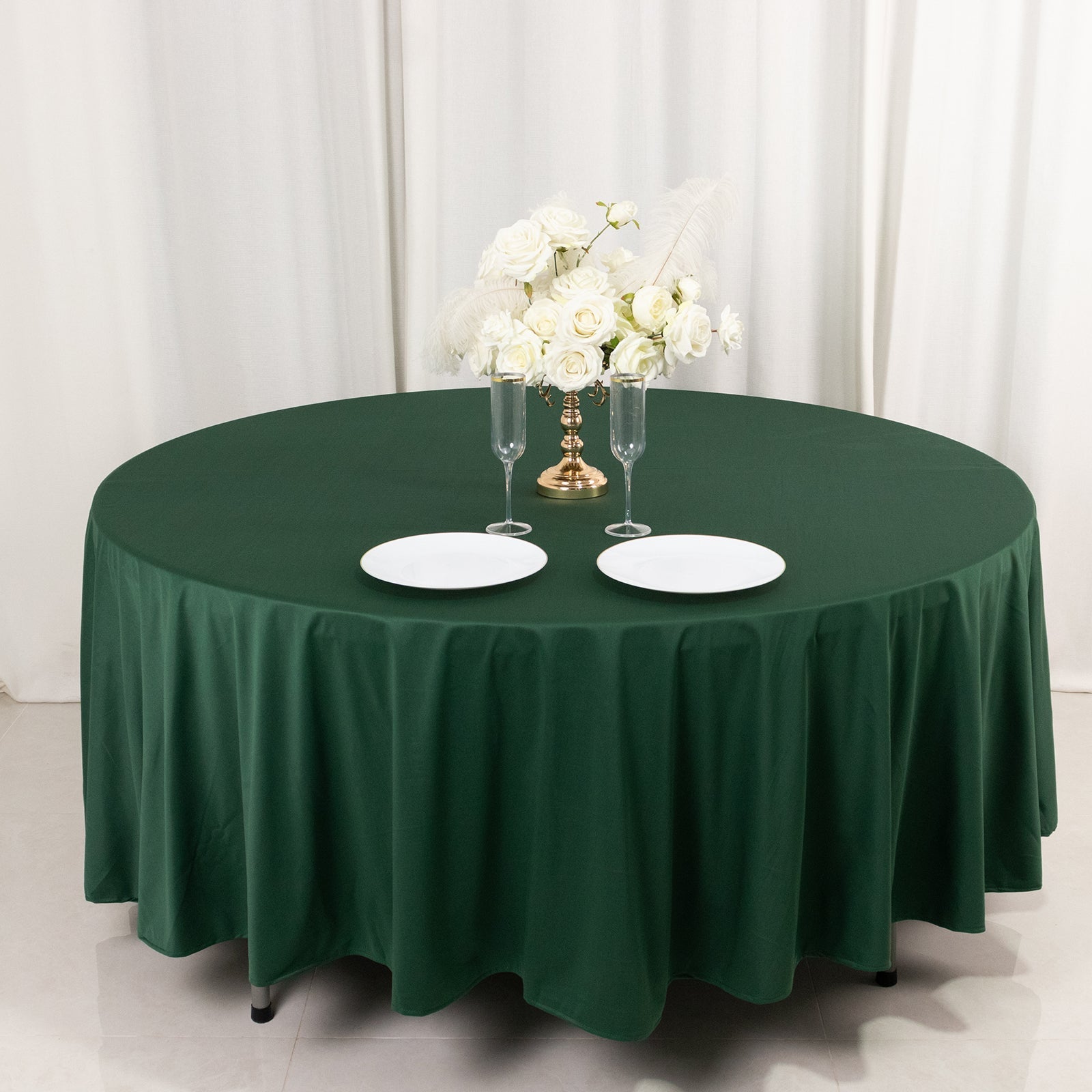 Scuba Round 108" Tablecloth Hunter Emerald Green - Wrinkle Free & Stain Resistant Table Cover