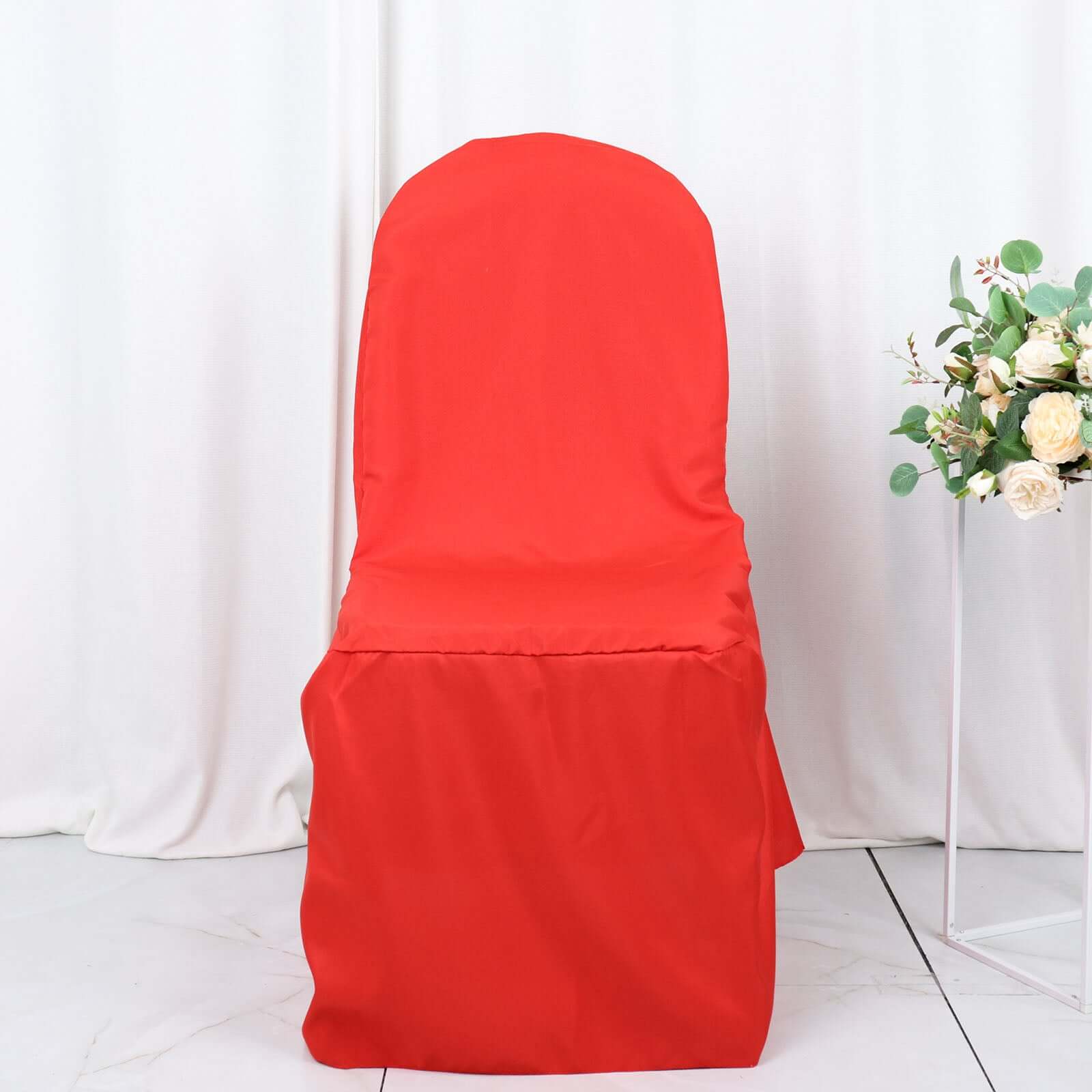 Polyester Slip On Banquet Chair Covers Red - Stain-Resistant Reusable Durable Fabric