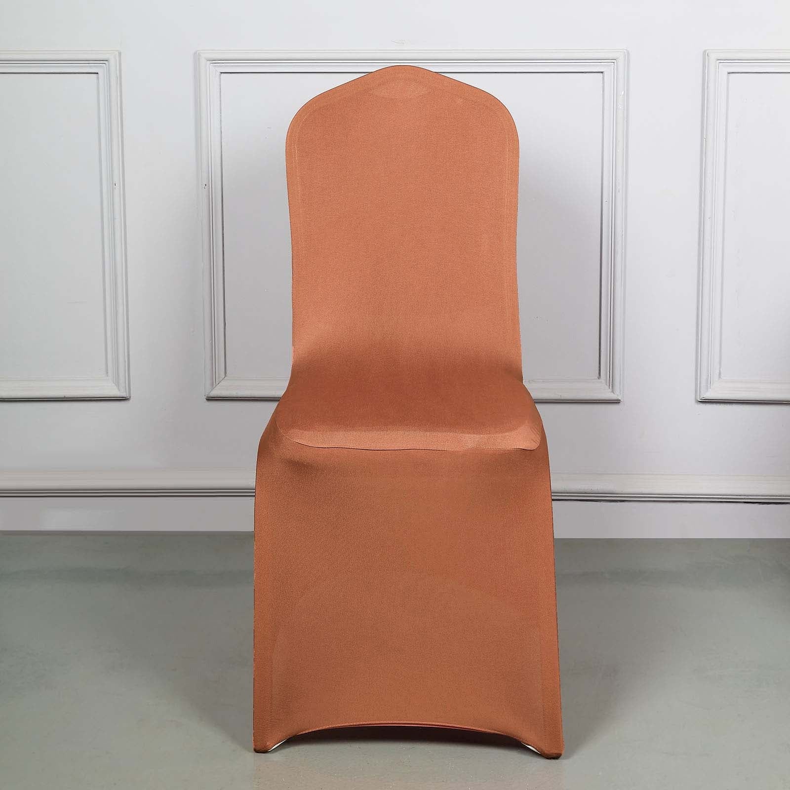 10 Pack Spandex Chair Covers for Banquet Chairs Terracotta (Rust) - Durable Reusable Stretch Slip-On Covers