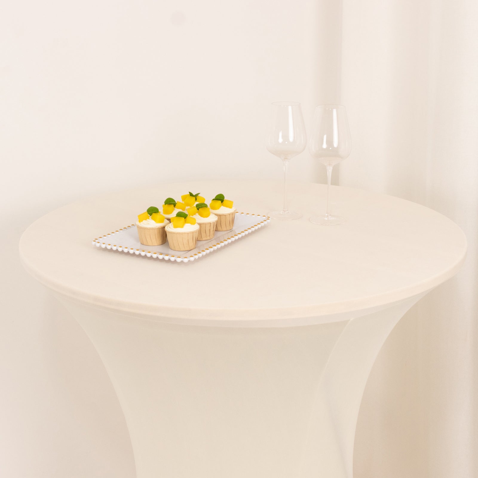 Spandex 36" Round Cocktail Table Cover Ivory - Easy to Maintain Stretch Fitted Highboy Tablecloth