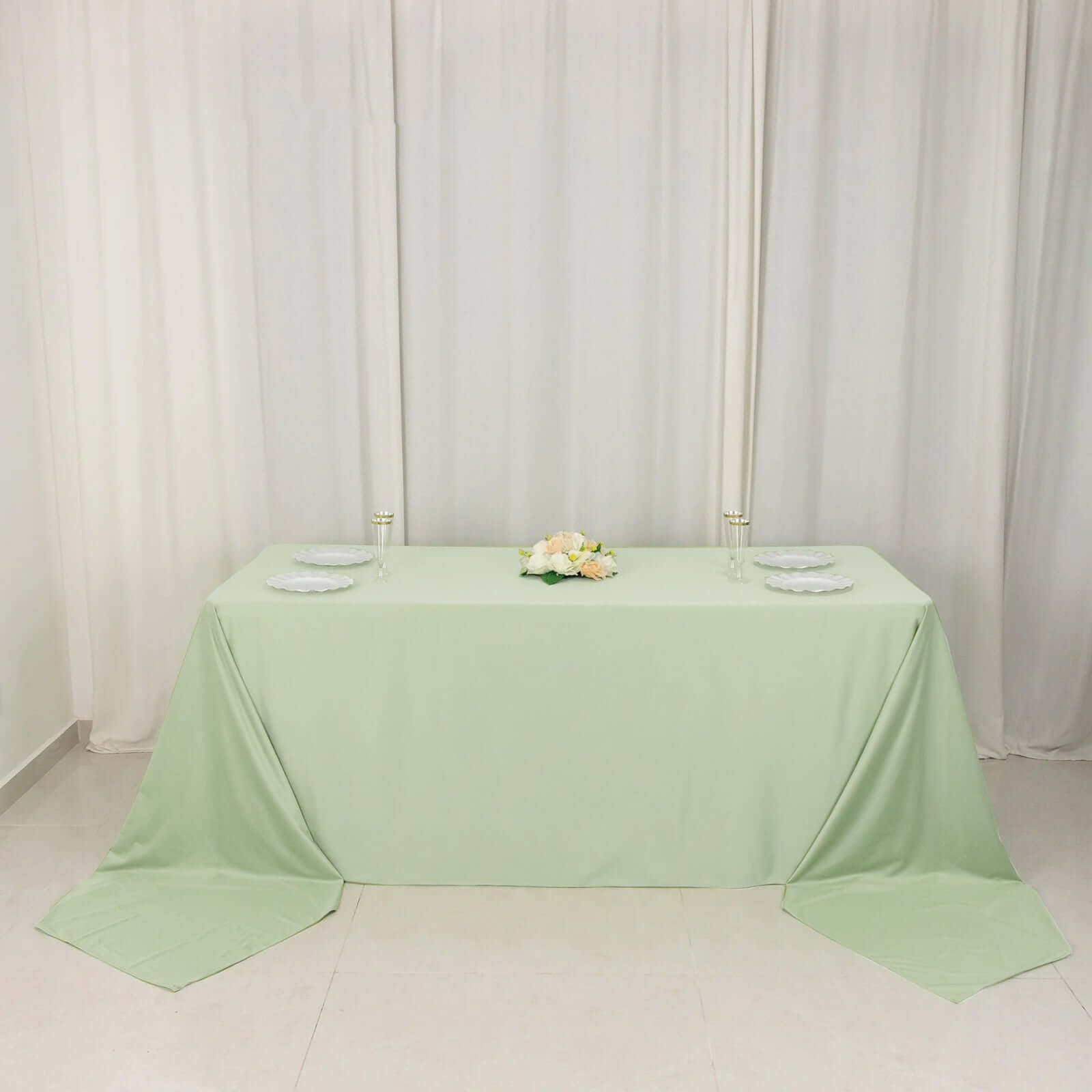 Scuba Rectangular 90"x156" Tablecloth Sage Green - Wrinkle Free, Stain Resistant & Seamless Table Cover