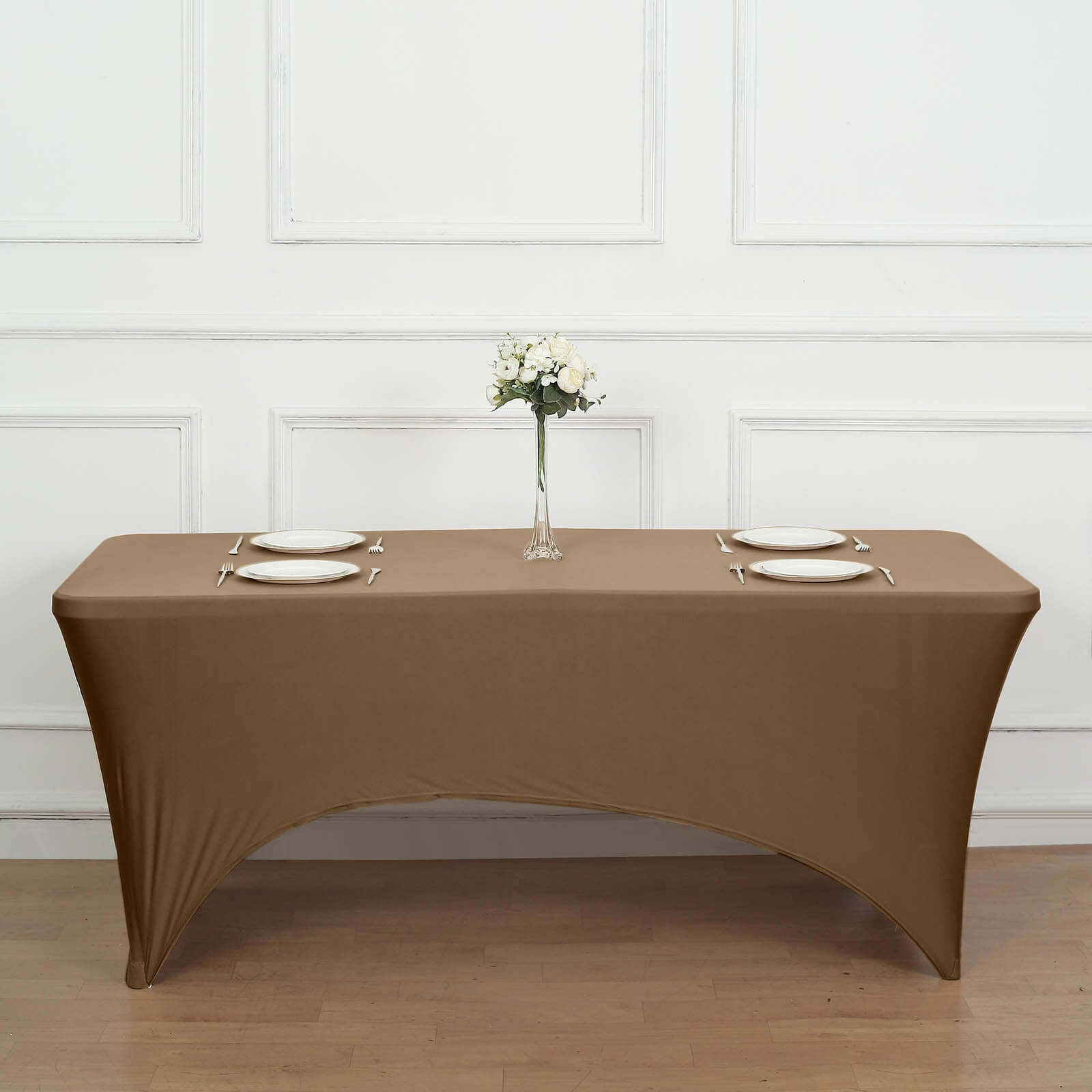 Stretch Spandex 6ft Rectangle Tablecloth Taupe - Durable Form-Fitting Table Cover