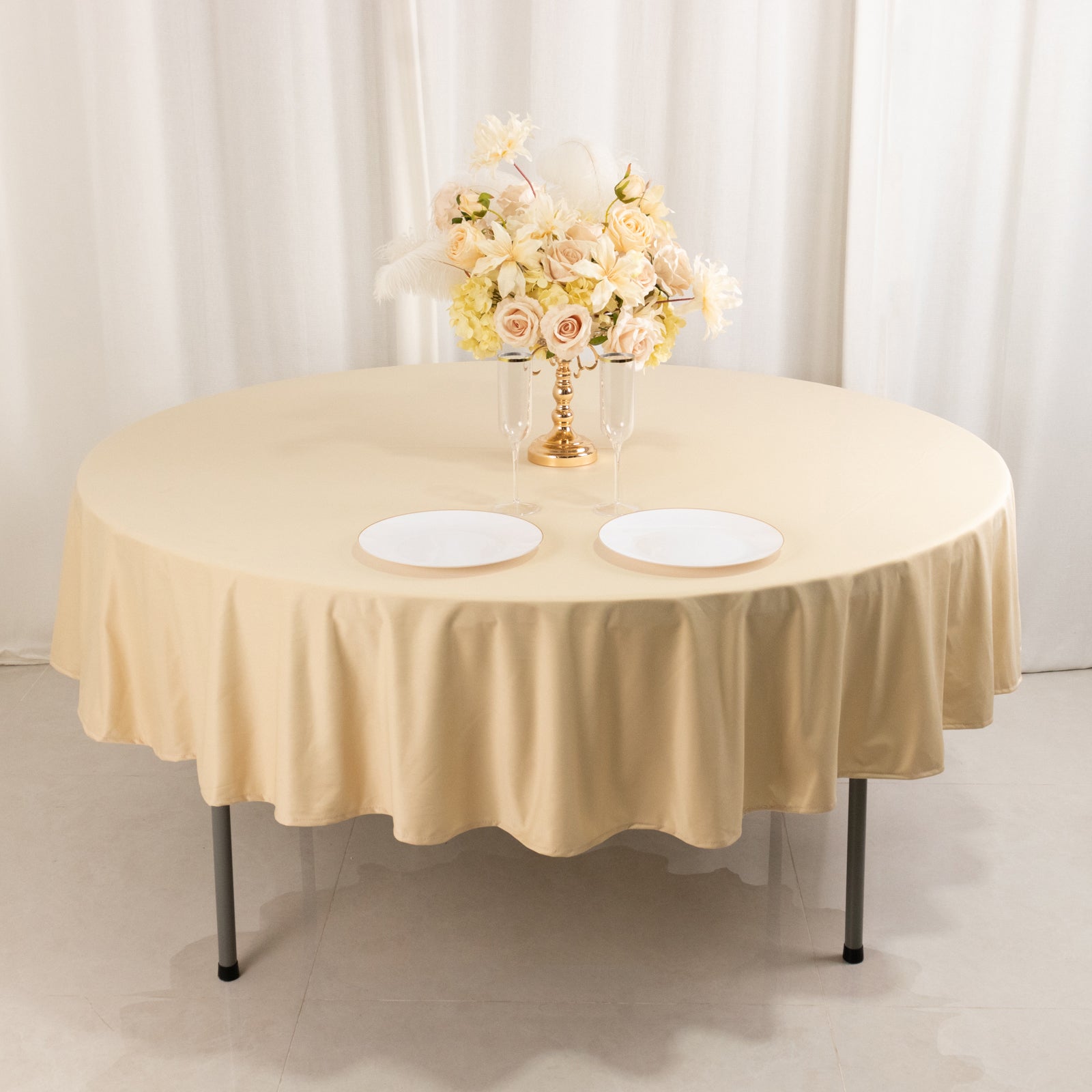 Scuba Round 90" Tablecloth Beige - Wrinkle Free & Stain Resistant Table Cover