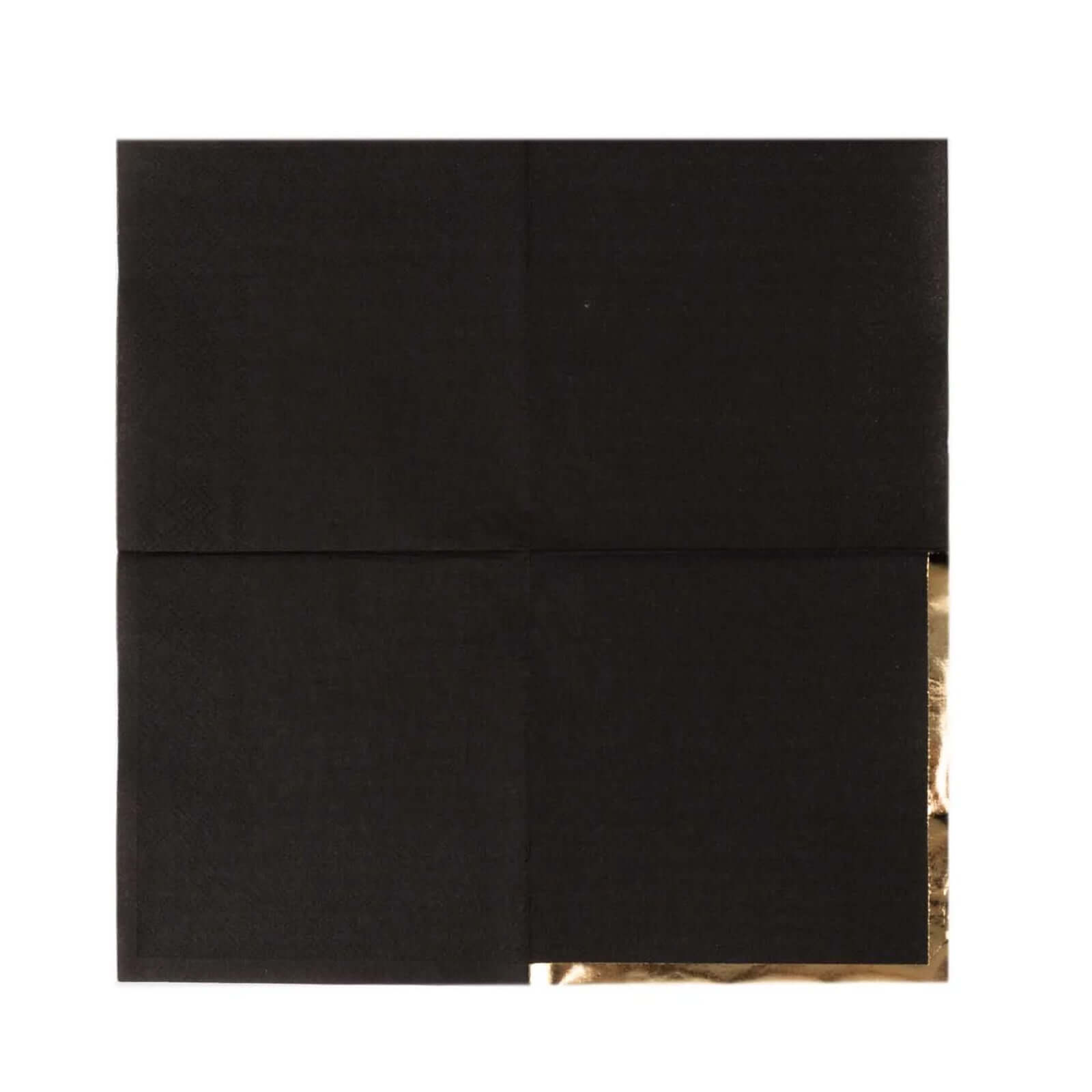 50-Pack Paper Beverage Napkins Black with Gold Foil Edge - 2 Ply Disposable Soft 18GSM Cocktail Napkins for Events 5"x5"
