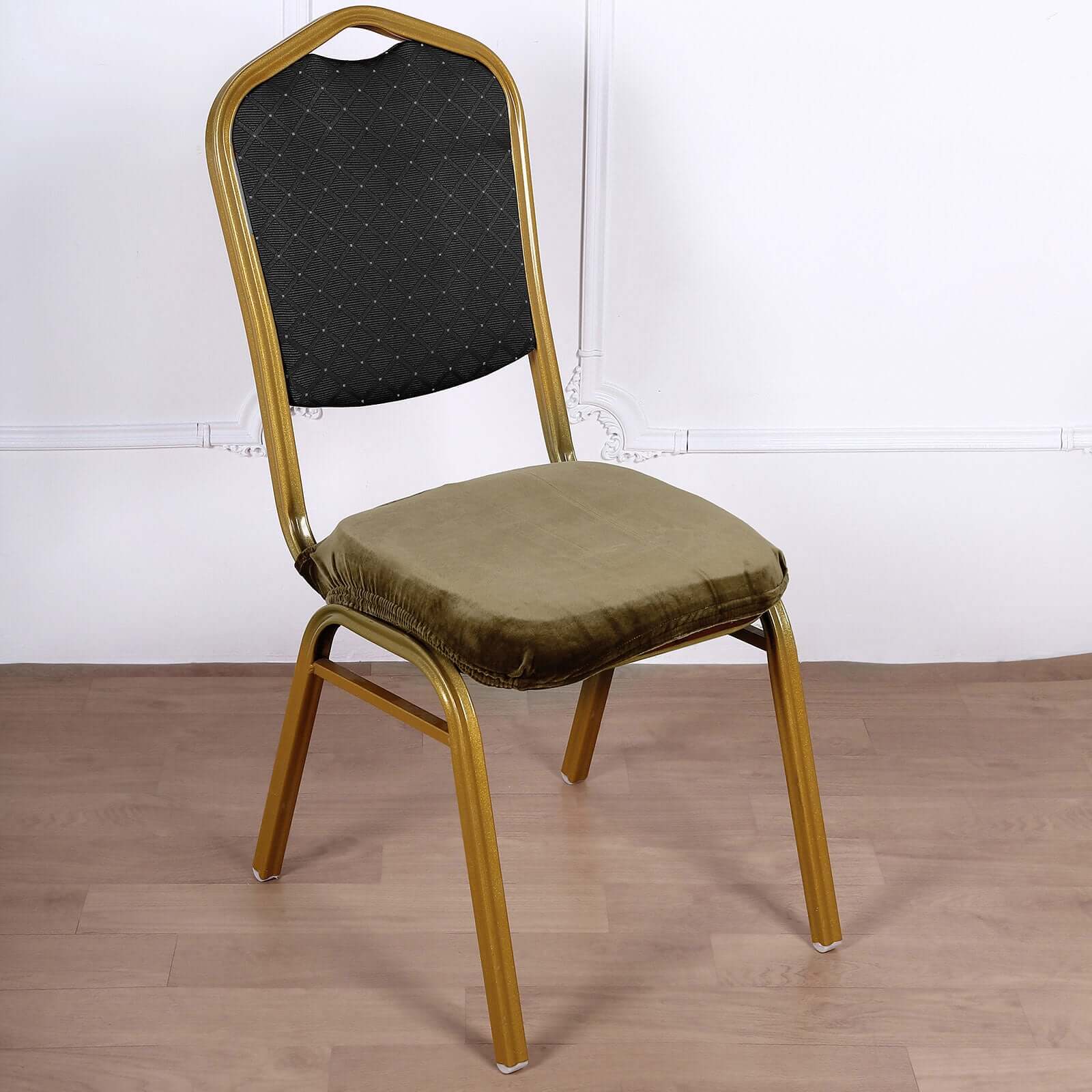 Velvet Chair Cushion Protector Stretch with Tie for Dining Chairs Olive Green - Durable Cover for Formal Gatherings