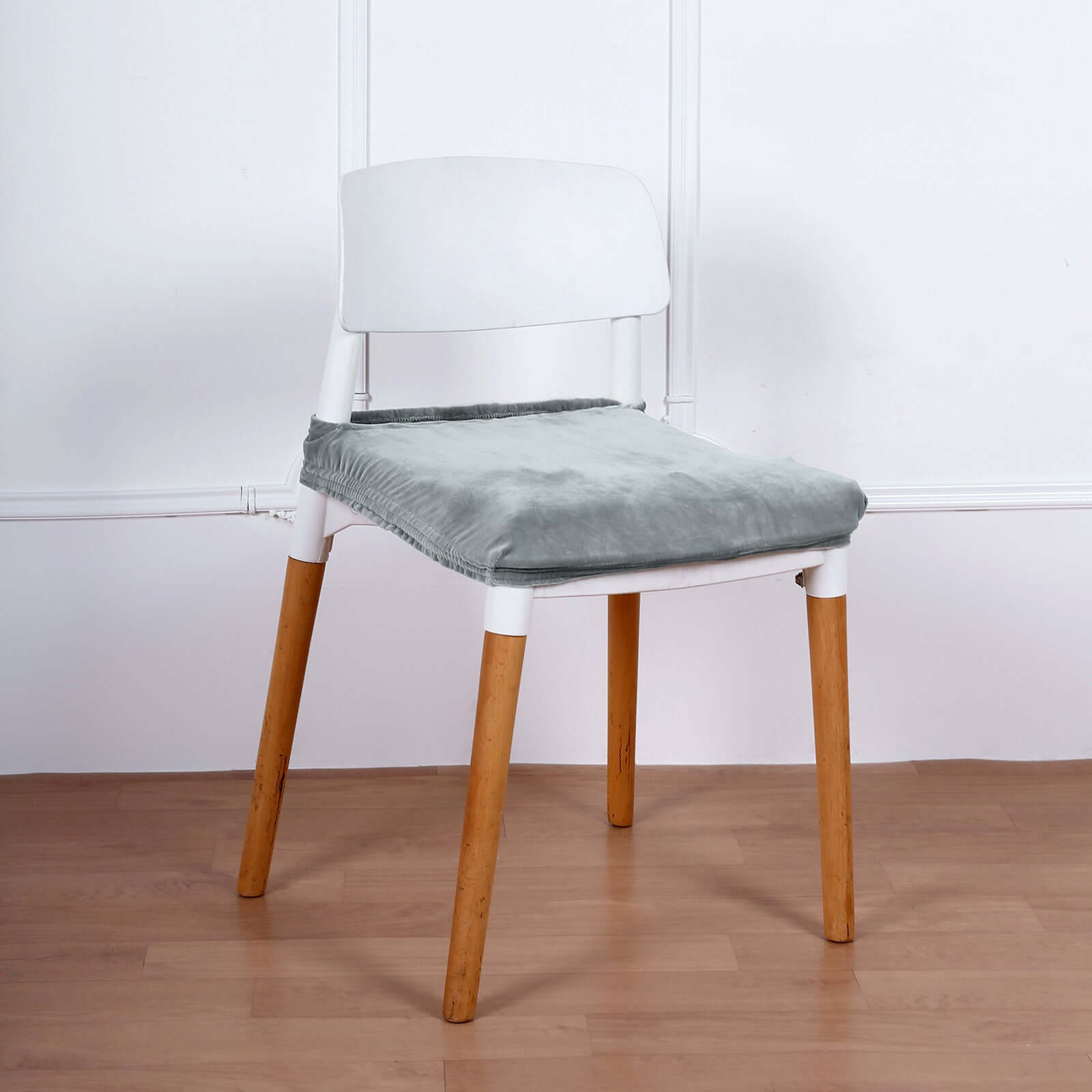 Velvet Chair Cushion Protector Stretch with Tie for Dining Chairs Dusty Blue - Durable Cover for Formal Gatherings