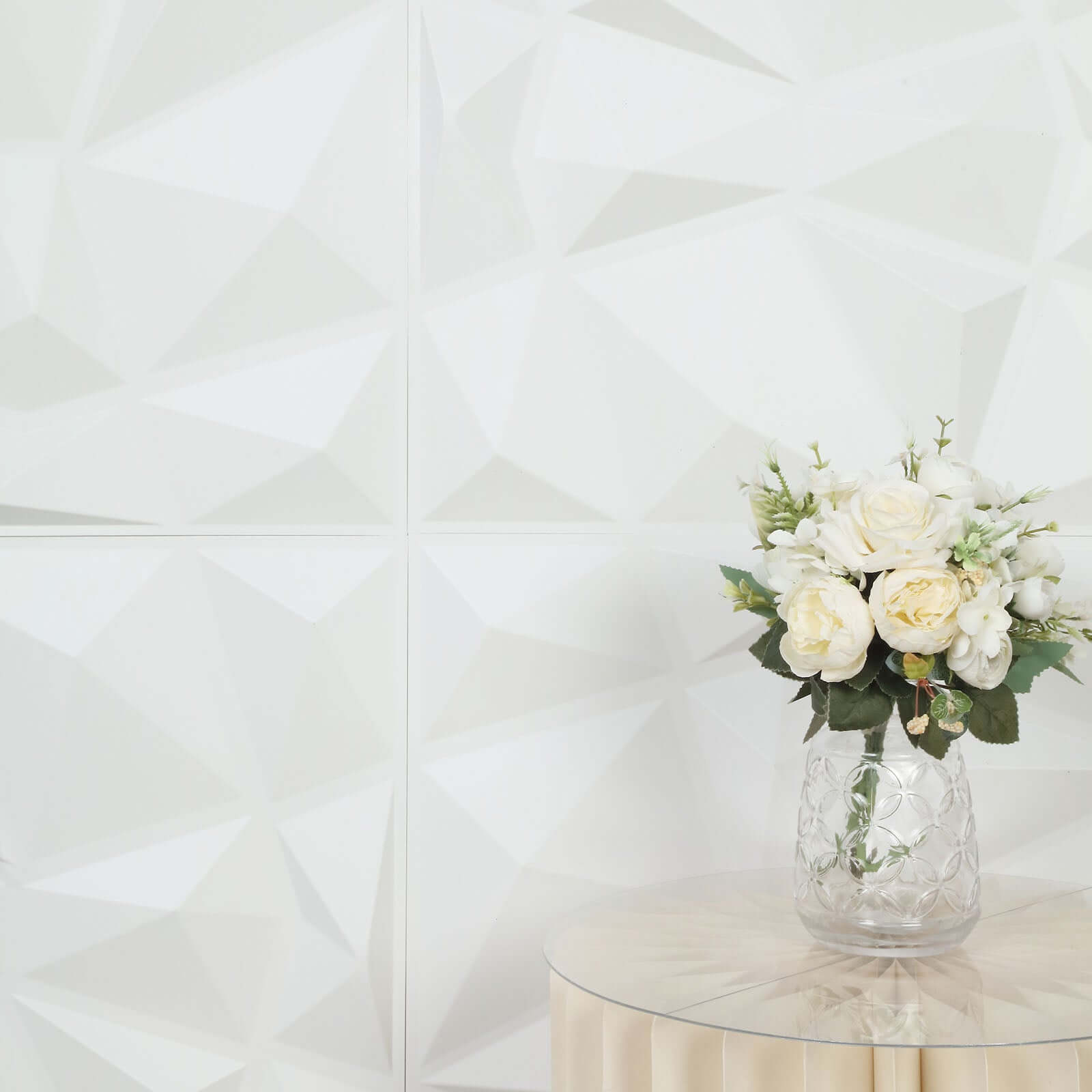 12 Pack 20"x20" Matte White 3D Texture PVC Diamond Design Wall Tiles, Stick On Waterproof Wall Panels