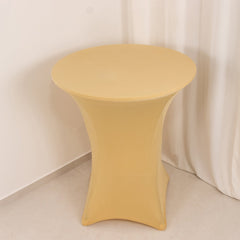 Spandex 36" Round Cocktail Table Cover Champagne - Easy to Maintain Stretch Fitted Highboy Tablecloth