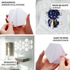 12 Pack Hexagon Acrylic Mirror Wall Stickers, 5" Removable Wall Decals For Home Decor