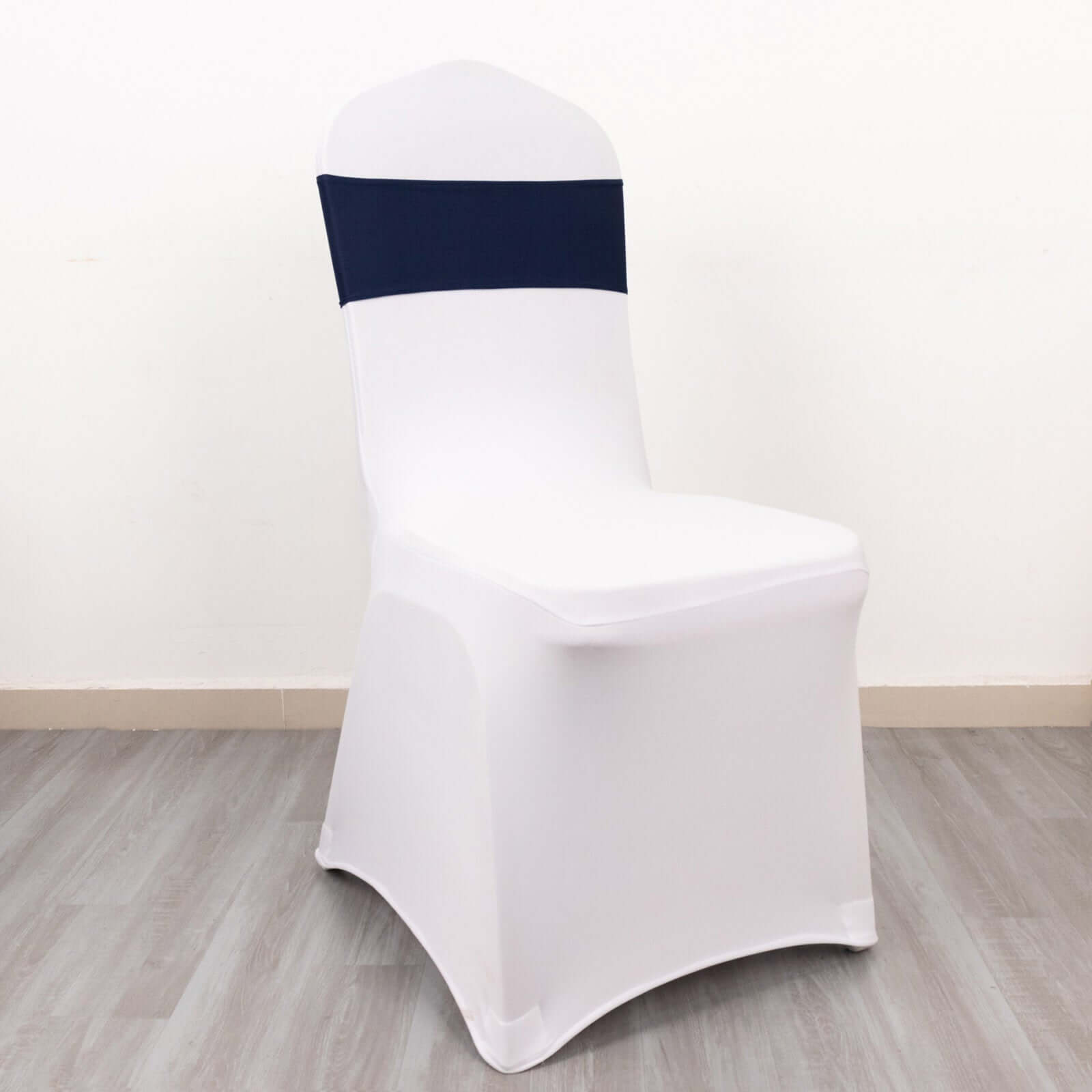 5 Pack Spandex Chair Sashes Navy Blue with Gold Rhinestone Buckles - Reusable Four-Way Stretch Sash Bands 5"x14"