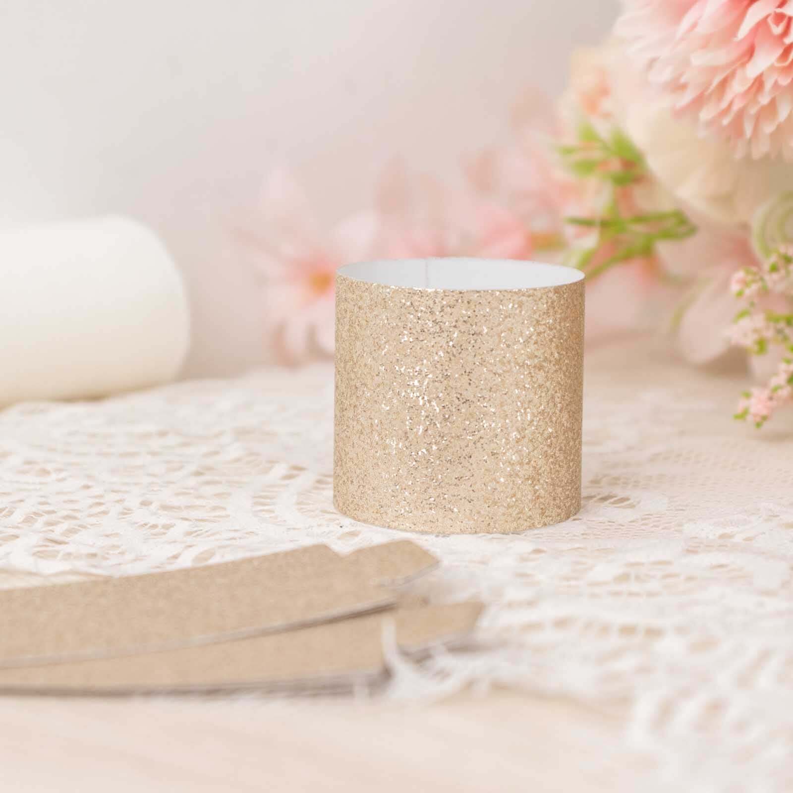 50-Pack Paper Napkin Rings Beige Glitter - Stylish Disposable Napkin Holders 1.5"