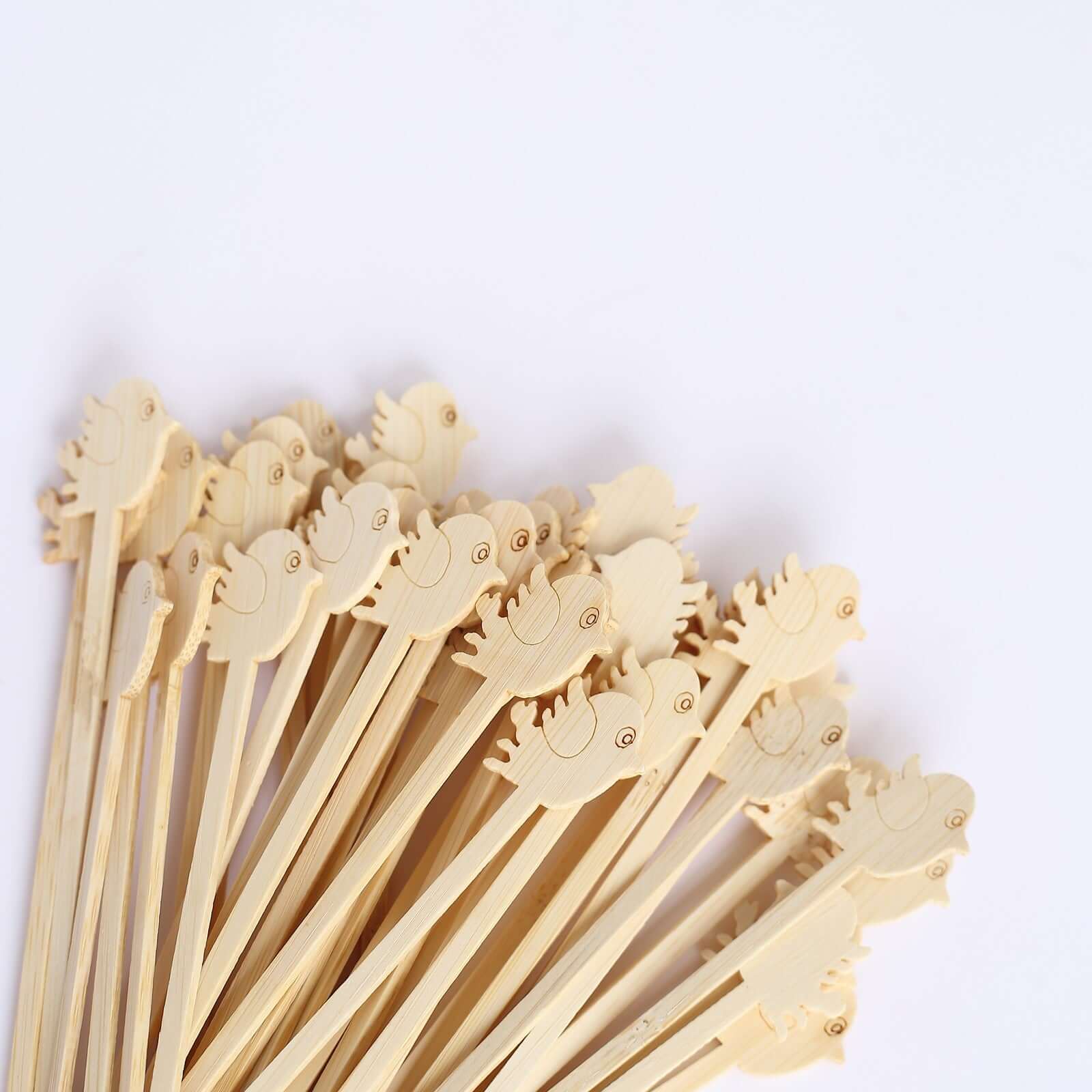 100-Pack Bamboo Cocktail Sticks Bird Design Eco Friendly Natural - Biodegradable Fruit Appetizer Party Picks 5"