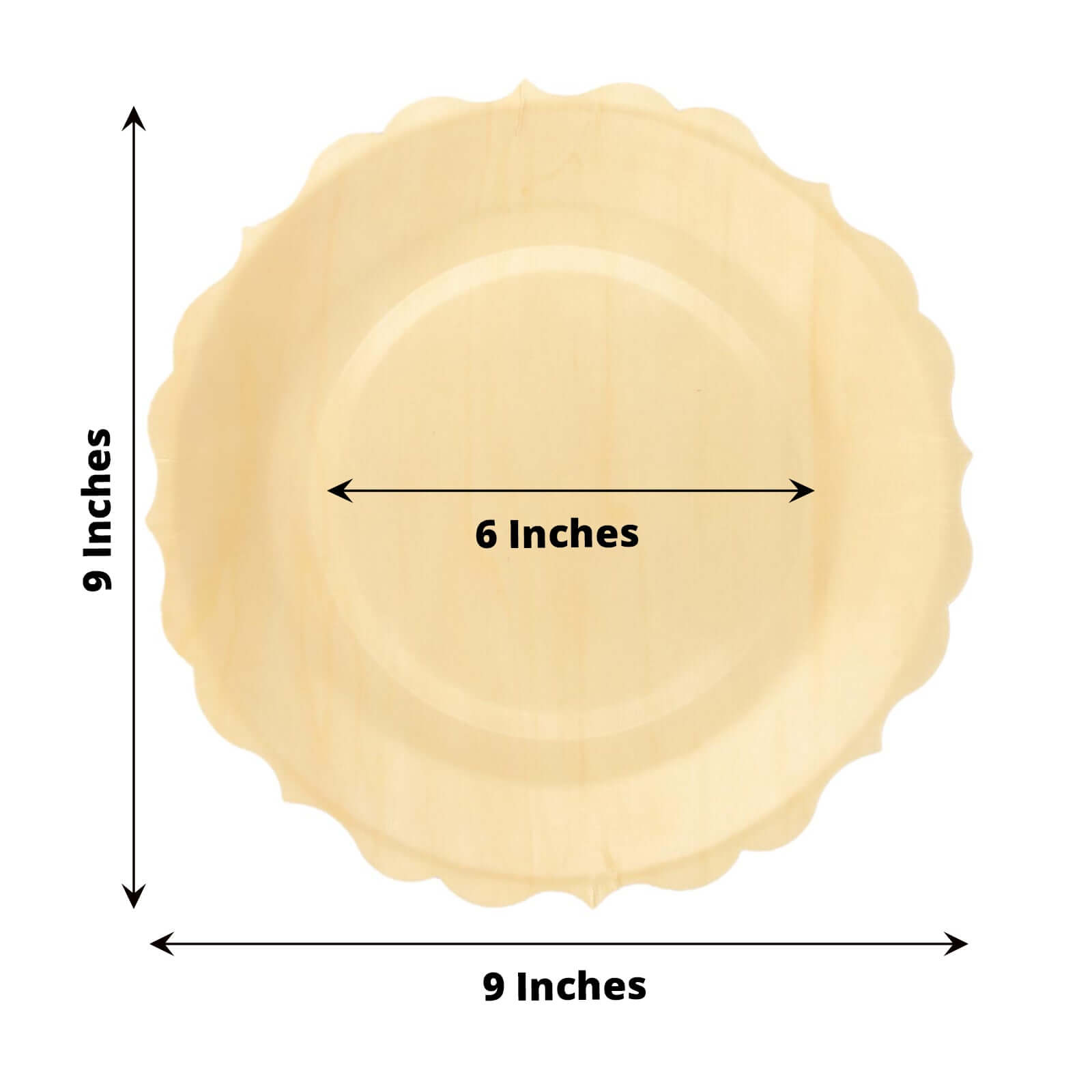 12-Pack Birchwood 9" Round Dinner Plates in Natural with Scalloped Rim - Eco Friendly Wooden Disposable Plates for Farmhouse-Style Events, Parties & Gatherings