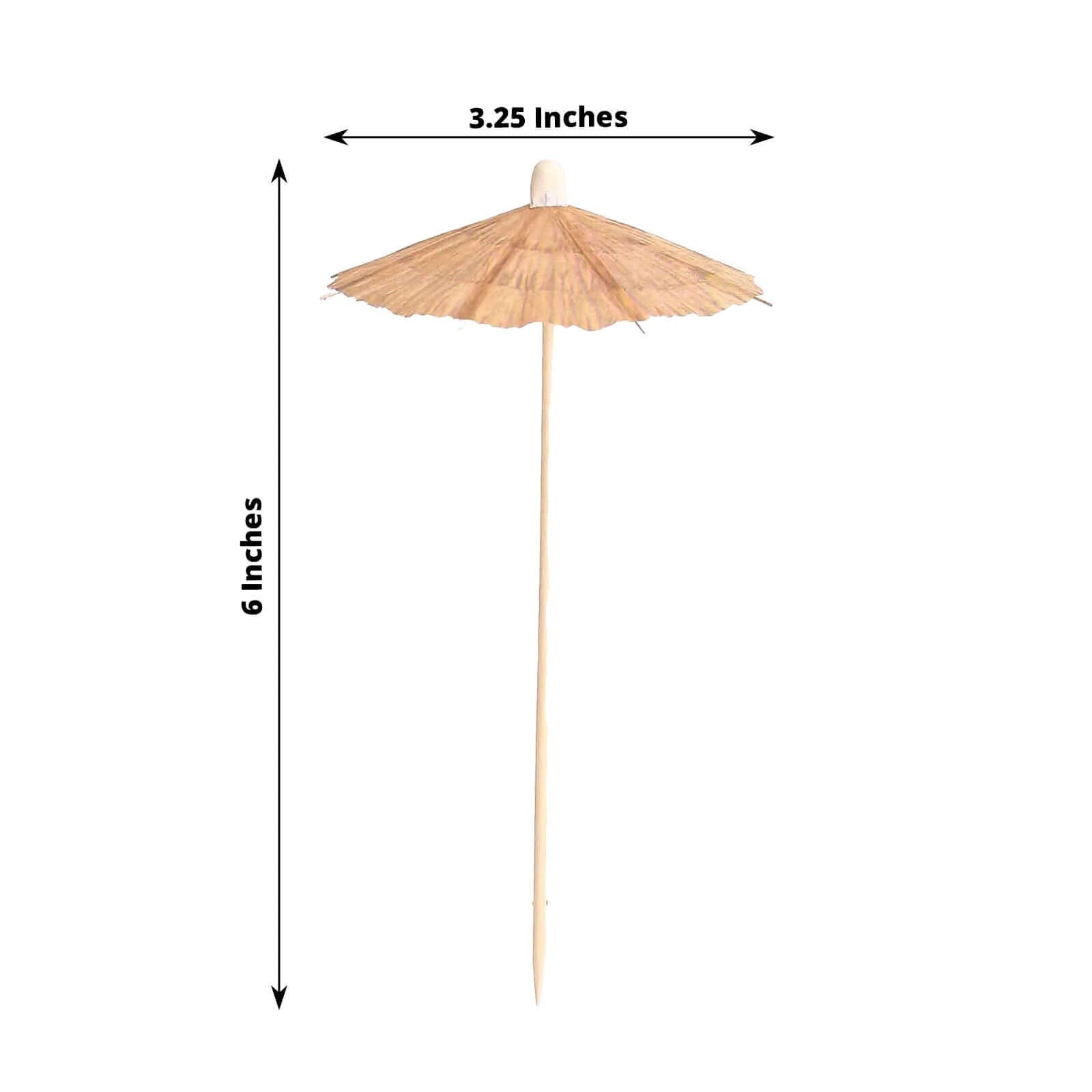 50-Pack Bamboo Cocktail Sticks Tiki Hut Paper Umbrella Design Eco Friendly Natural - Biodegradable Party Picks 6"