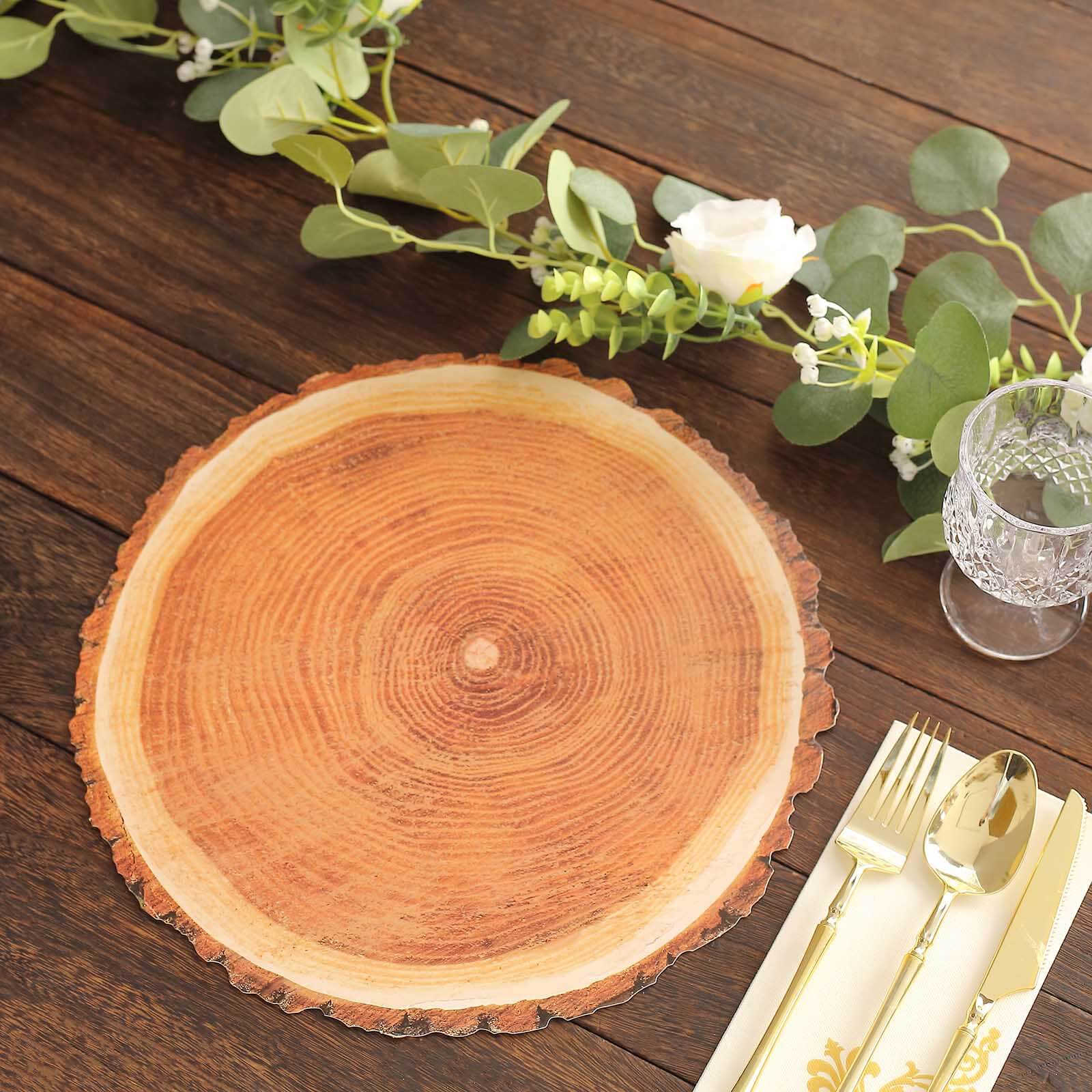 6-Pack Disposable Table Placemats in Natural Wood Slice Print - 700GSM Cardboard Placemats for Boho Farmhouse Decor 13"