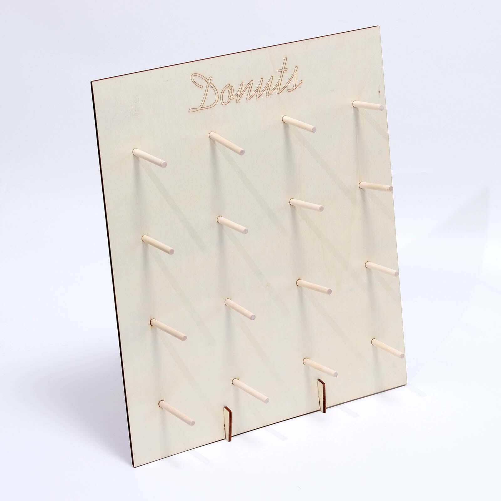 Natural Wood Rectangle Donut Wall Stand - Space Saving Detachable Rustic Chic Doughnut Pegboard Dessert Display Pretzel Bagel Holder 19"