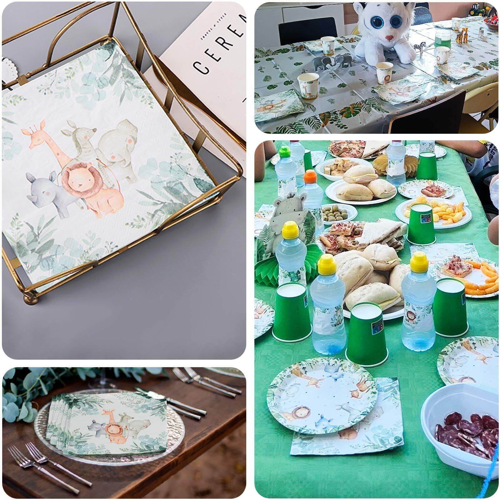 20-Pack Paper Beverage Napkins with Safari Animal Print - Jungle Theme 2 Ply Disposable Party Napkins 6.5"x6.5" 18GSM