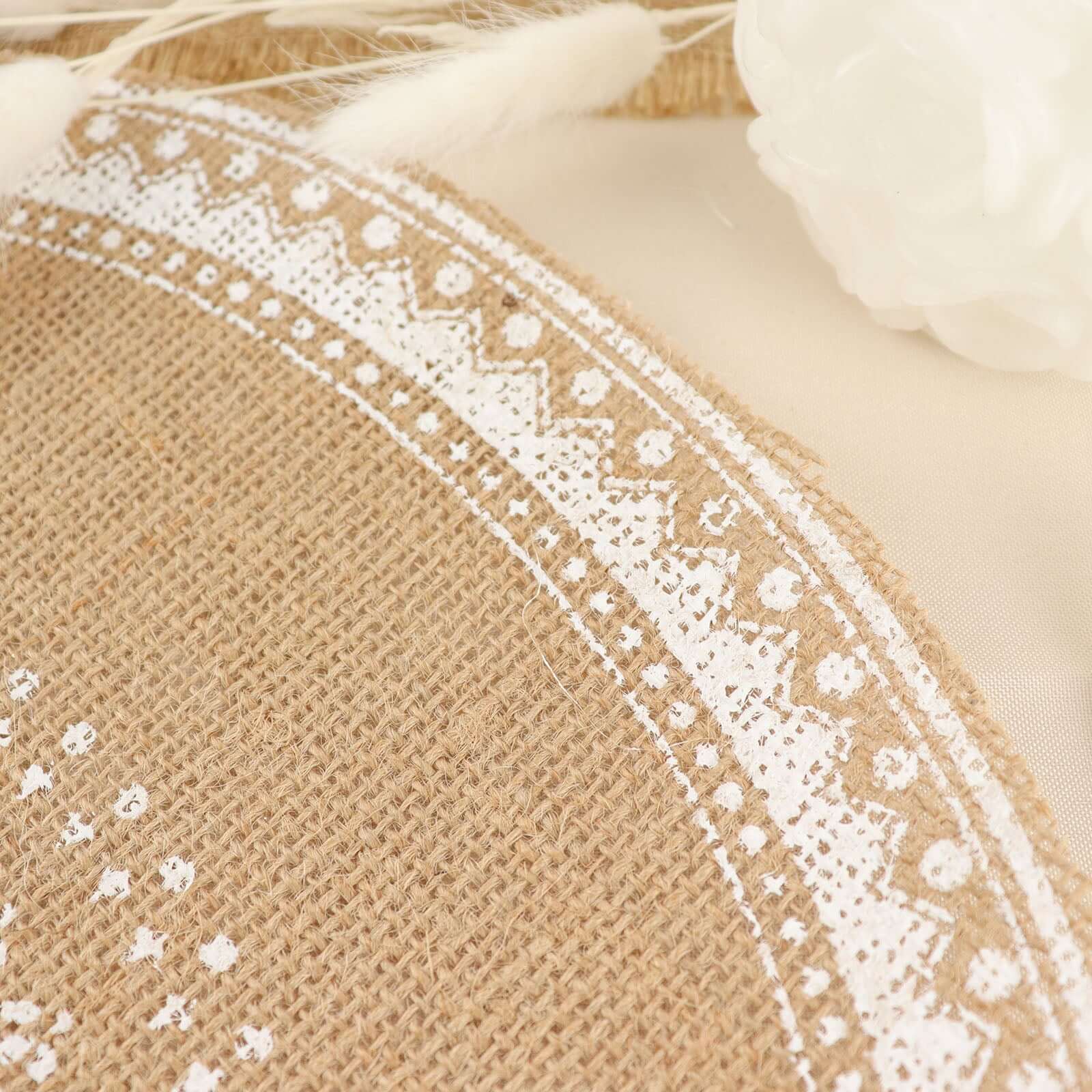 4-Pack Placemats Braided Design Natural Jute and White Round - Rustic Burlap Woven Table Mats 15"