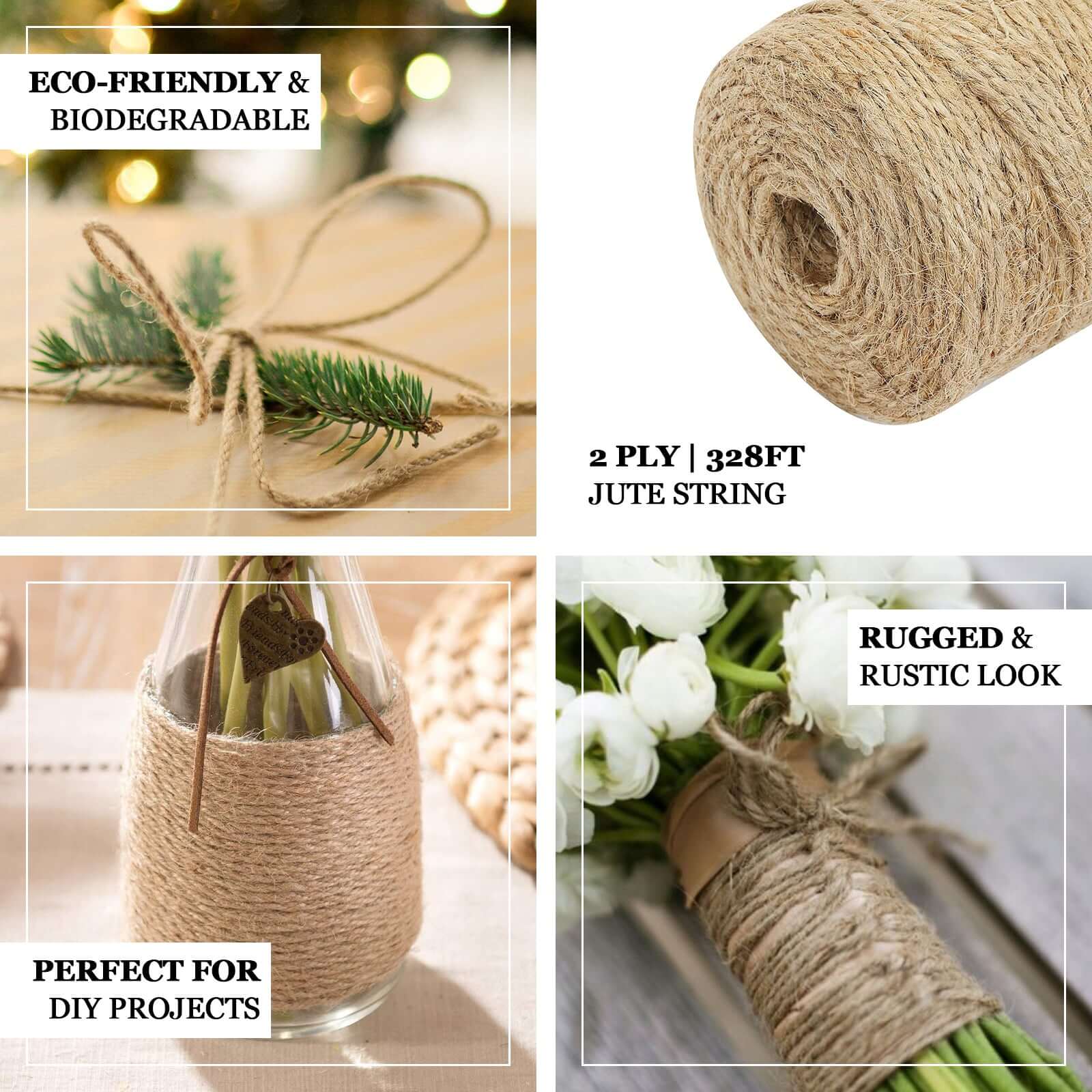 109Yards 2-ply Jute Rope Twine, DIY Crafts Gift Packing String